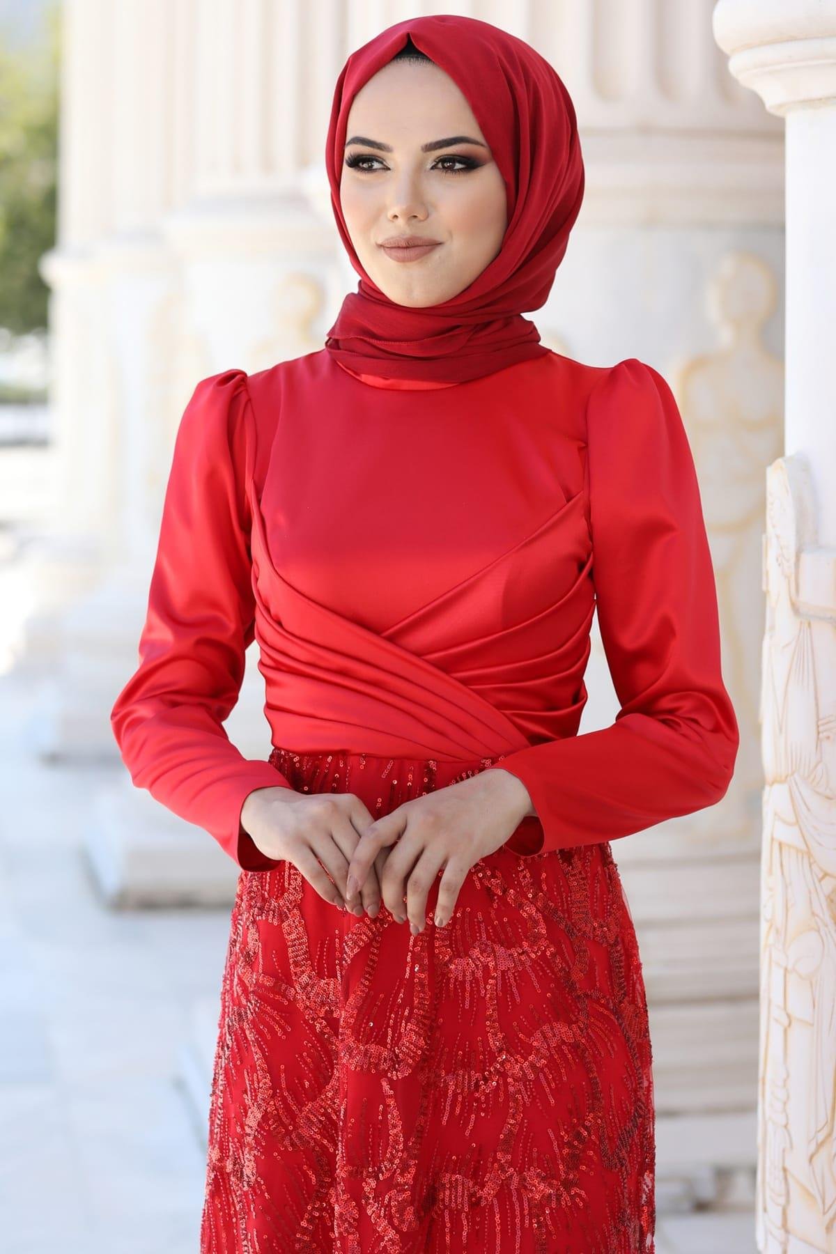 Larin Tesettür Abiye Kırmızı