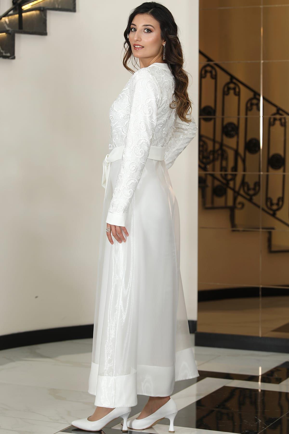 Orkide İkili Abaya Elbise Takım Beyaz