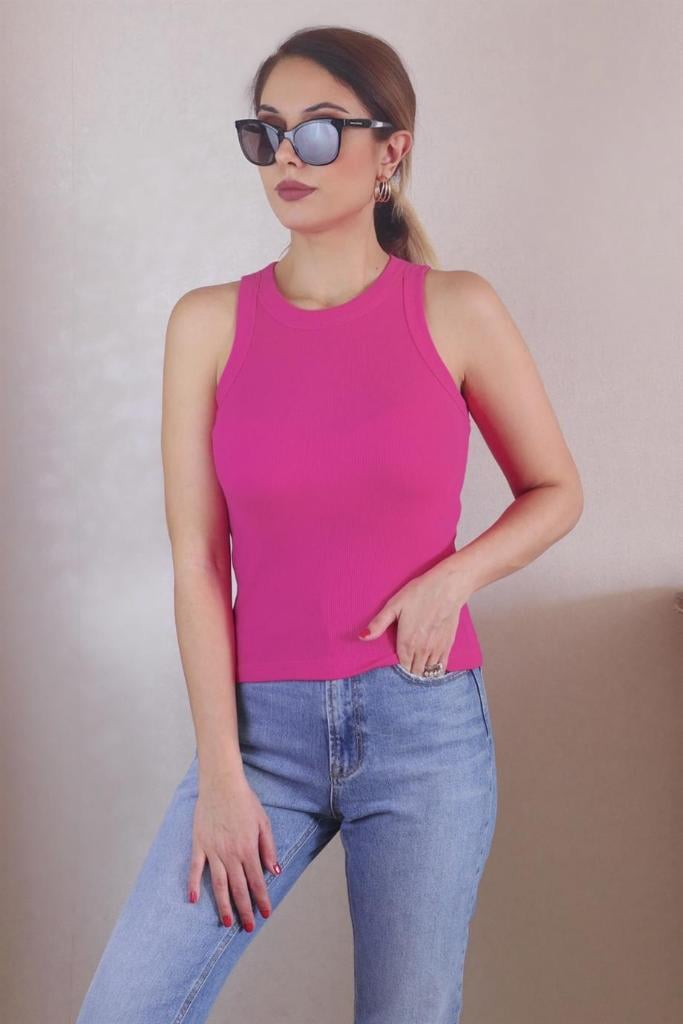 Kadın 3'lü Premium Pamuklu Fitilli Atlet Beyaz, Siyah, Fuşya