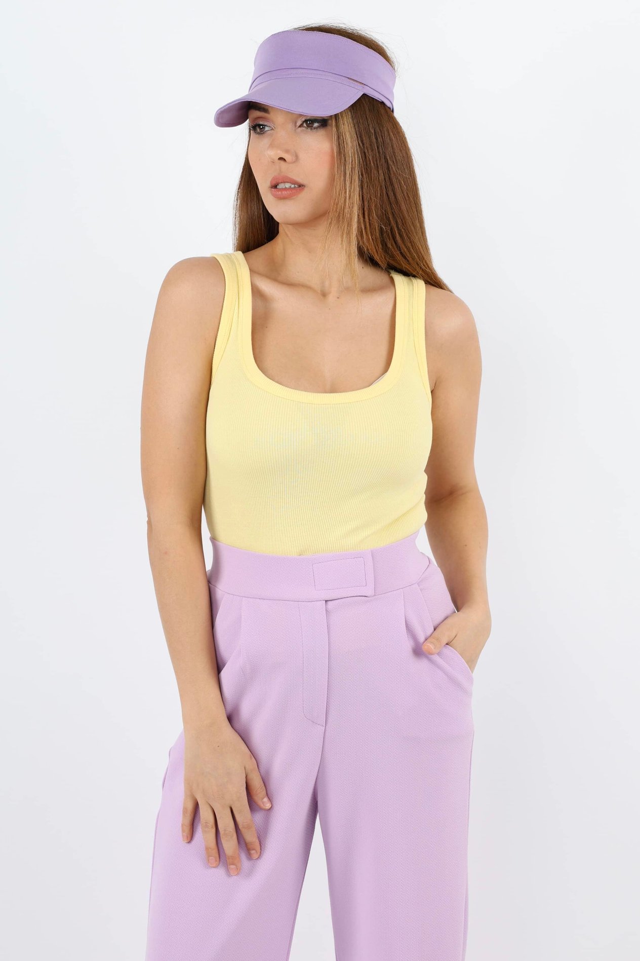 Kadın Cotton Premium Doku Sarı Pamuklu Basic Fitilli Atlet