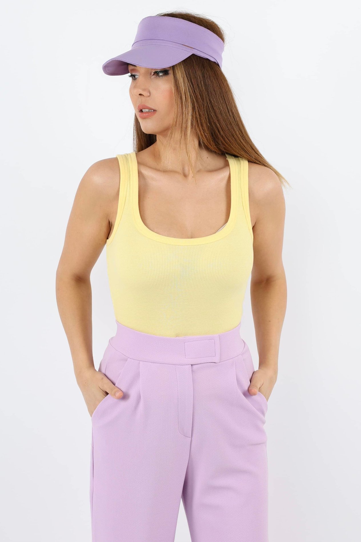Kadın Cotton Premium Doku Sarı Pamuklu Basic Fitilli Atlet