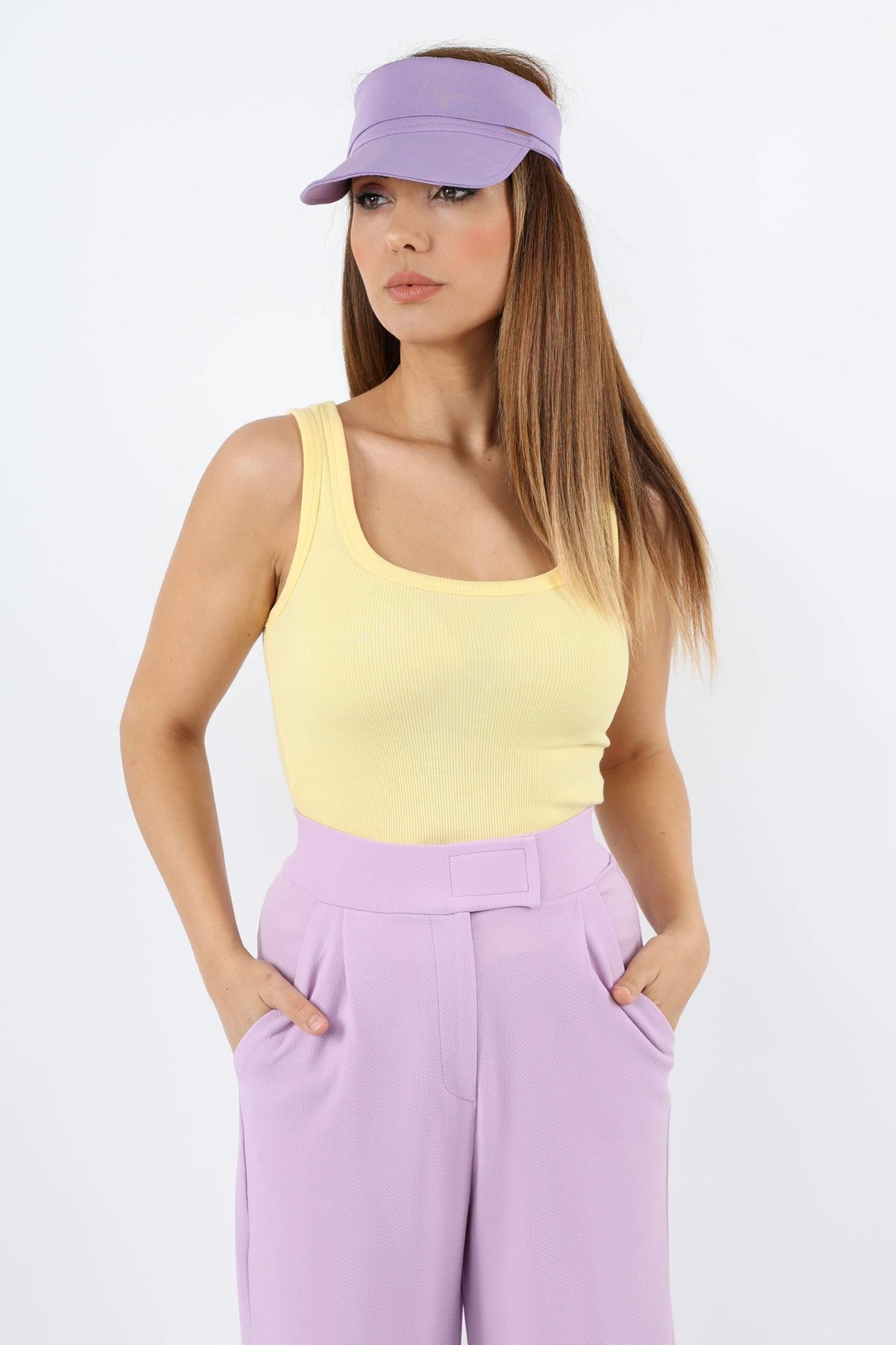 Kadın Cotton Premium Doku Sarı Pamuklu Basic Fitilli Atlet