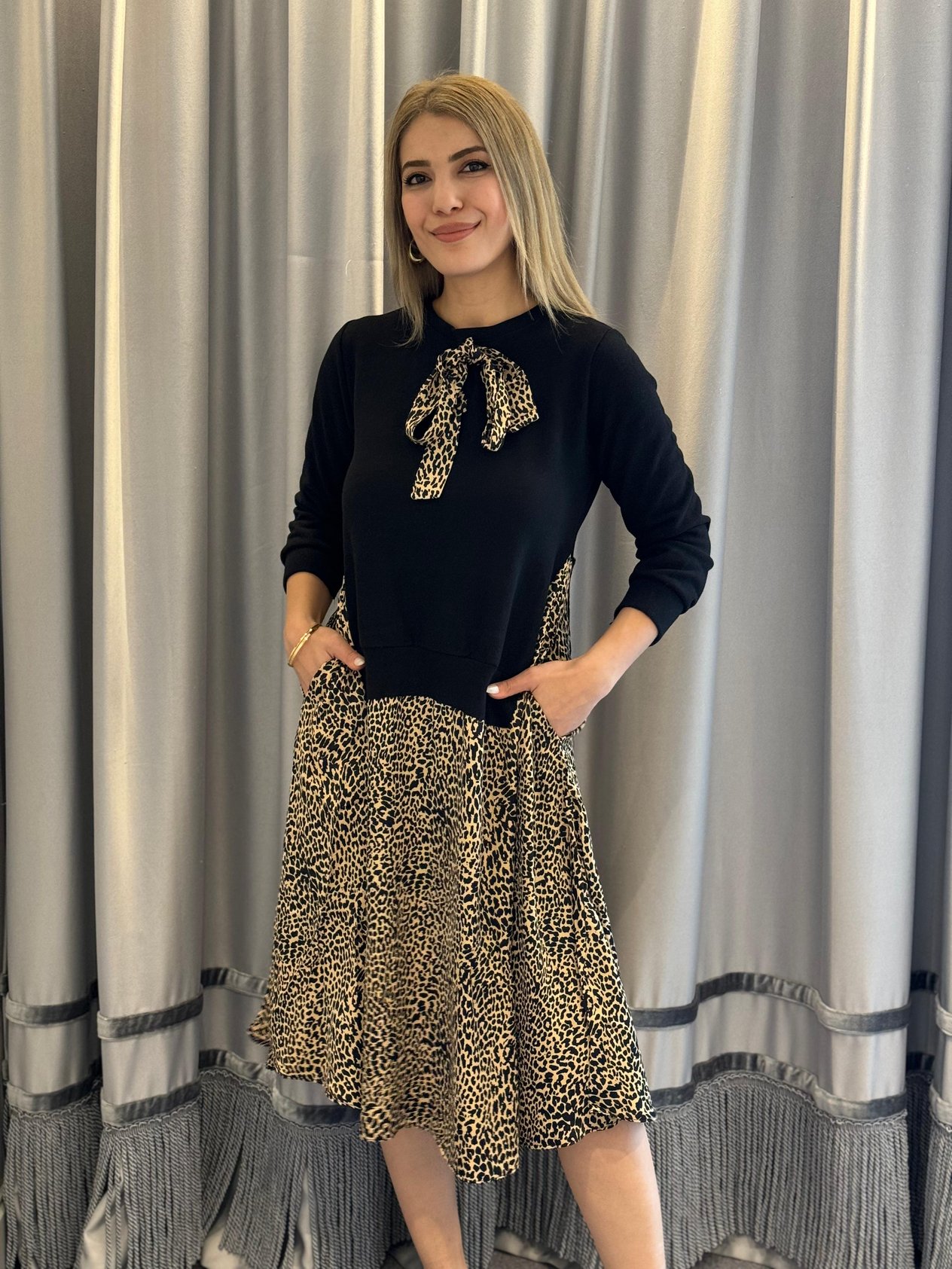 Daisy Tasarım Leopar Desenli Cepli Sweat Elbise