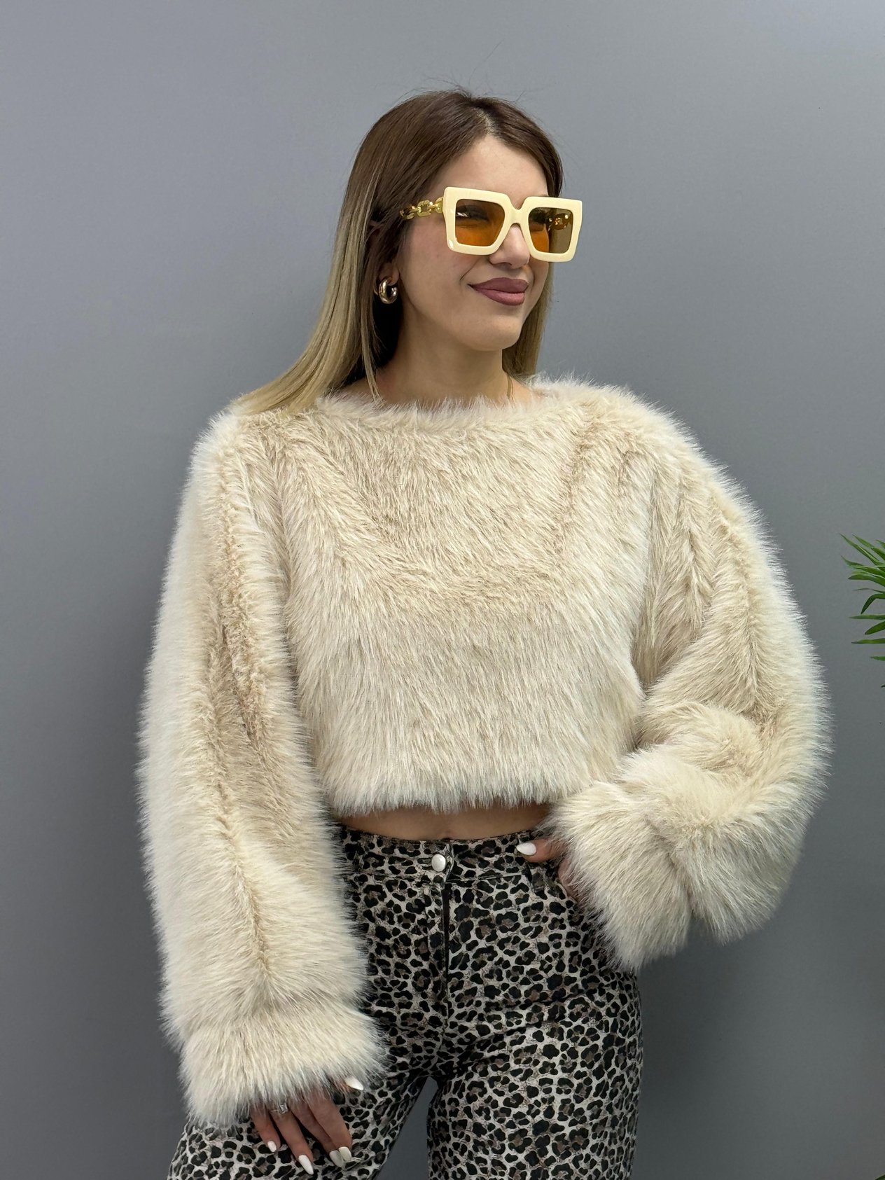 Disson Pofuduk Bej Crop Kürk