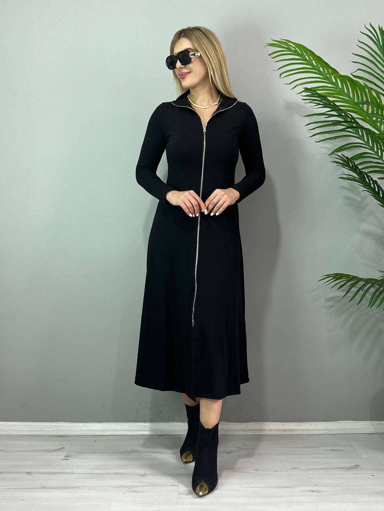 Maria Önden Fermuarlı Maxi Boy Çilek Elbise