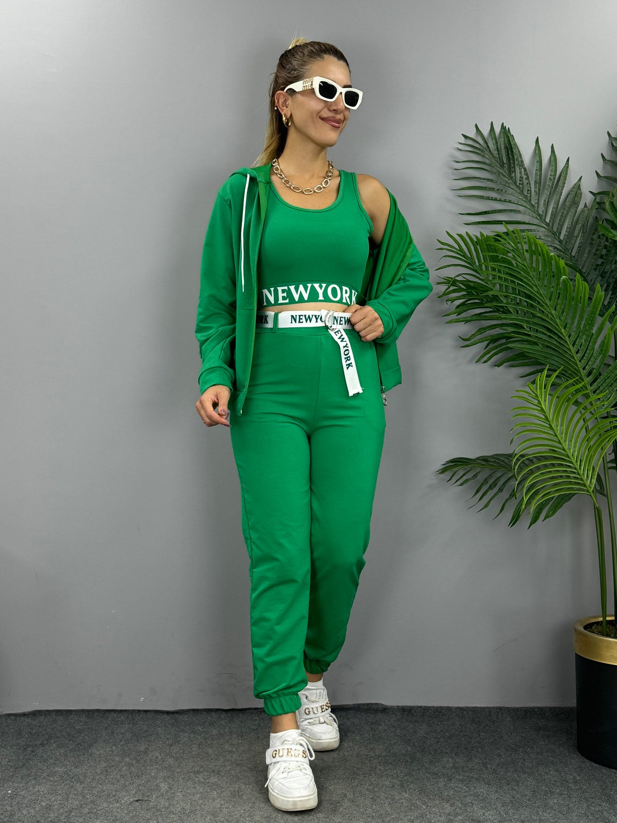 Rania Açık Yeşil 3'lü Crop Takım 