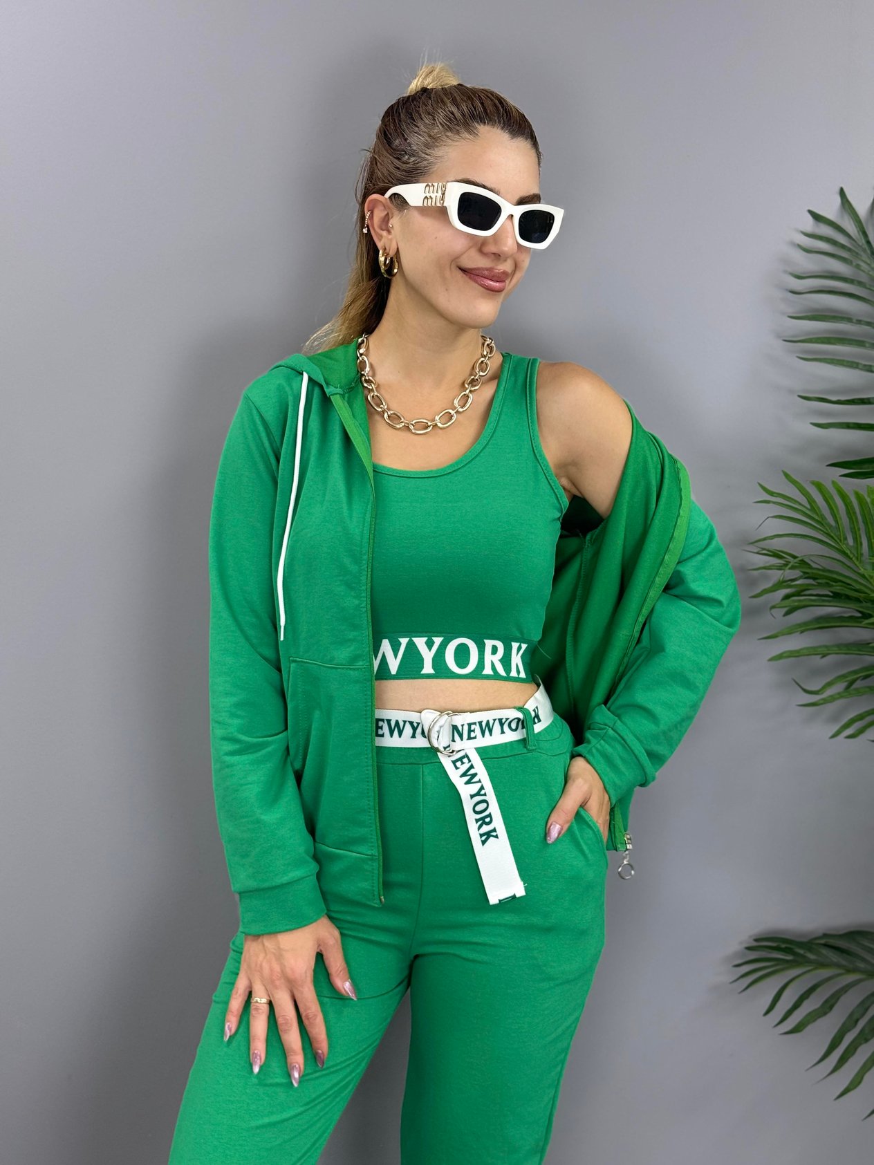 Rania Açık Yeşil 3'lü Crop Takım 