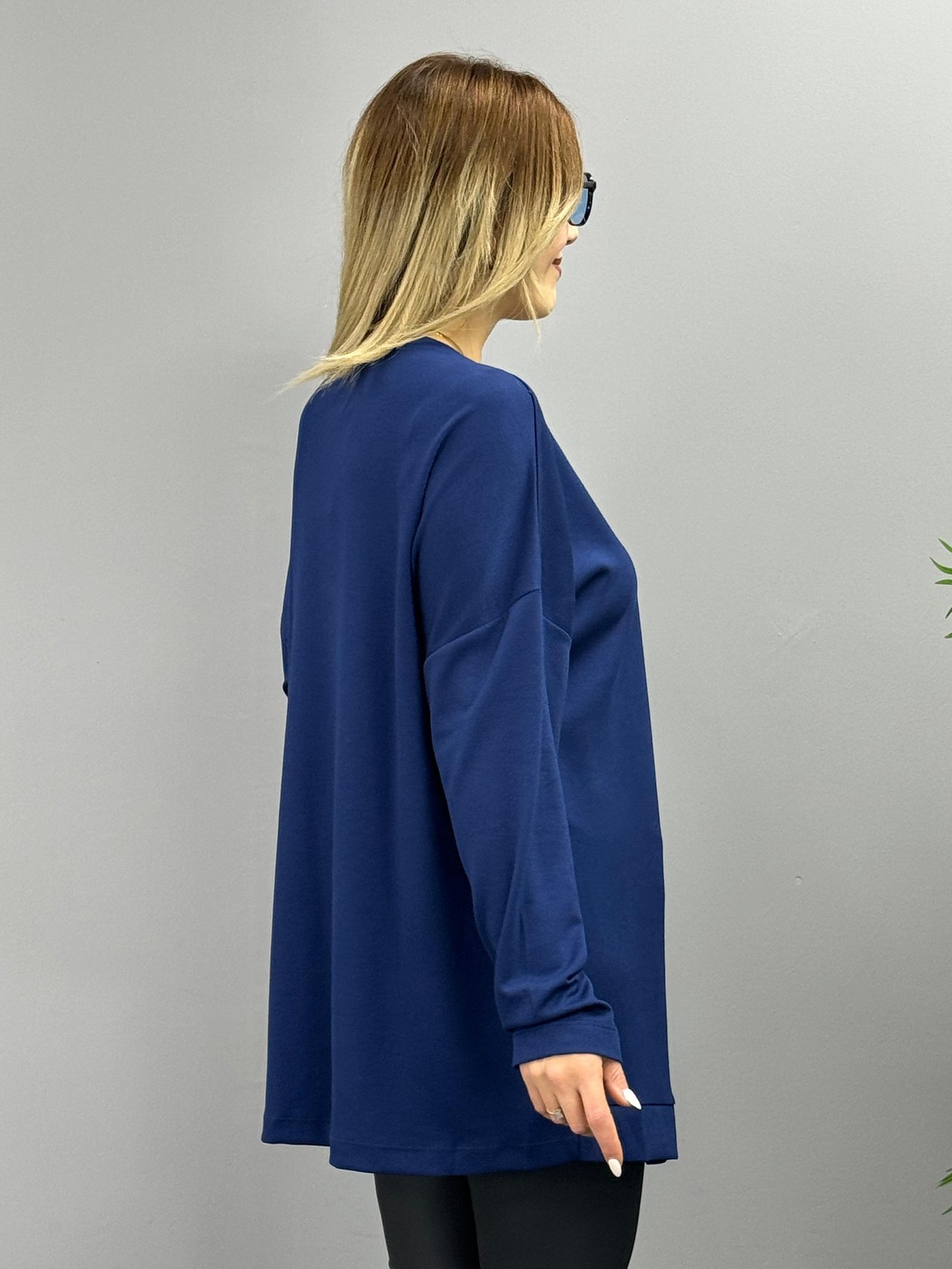 Wolle Lacivert Asimetrik Kesim Modal Oversize Bluz