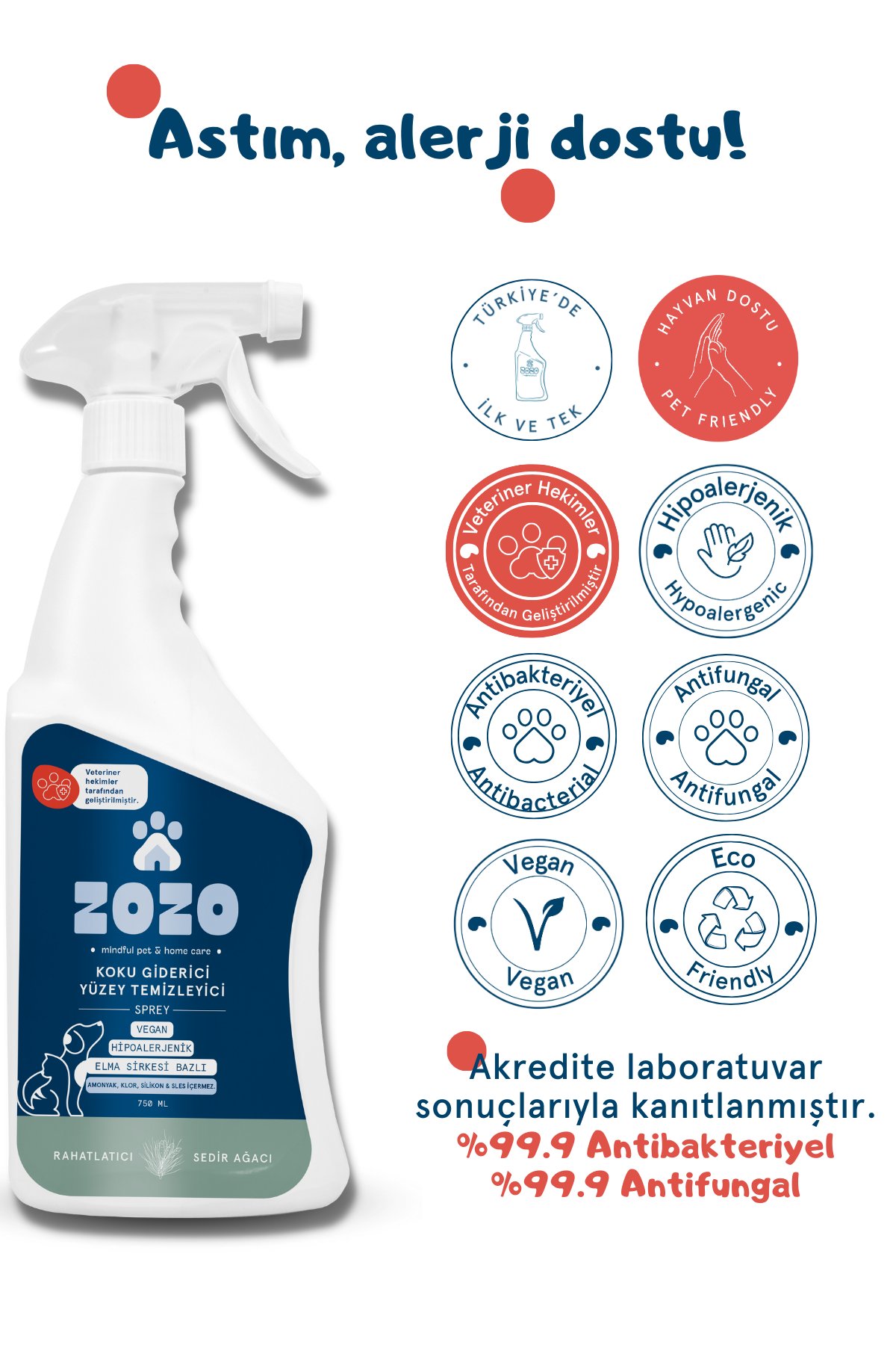 Evcil Hayvan Koku Giderici & Yüzey Temizleyici Sprey - Hipoalerjenik - 750 ml