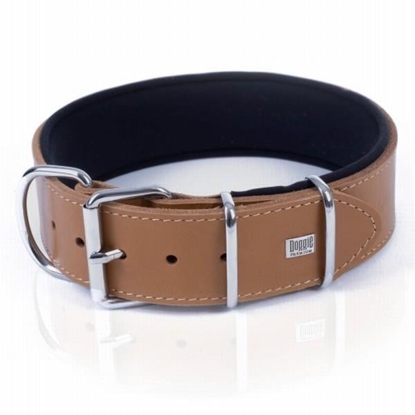 Doggie Çift Kat Deri Güçlü Çivili Köpek Boyun Tasması Camel 5x55-65 Cm