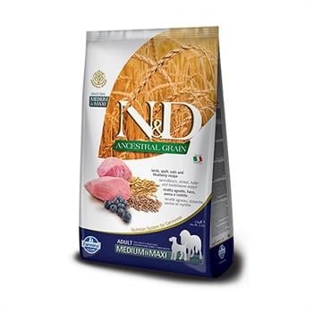 N&D Kuzu Etli ve Yaban Mersinli Orta ve Büyük Irk Düşük Tahıllı Yetişkin Köpek Maması 12 kg