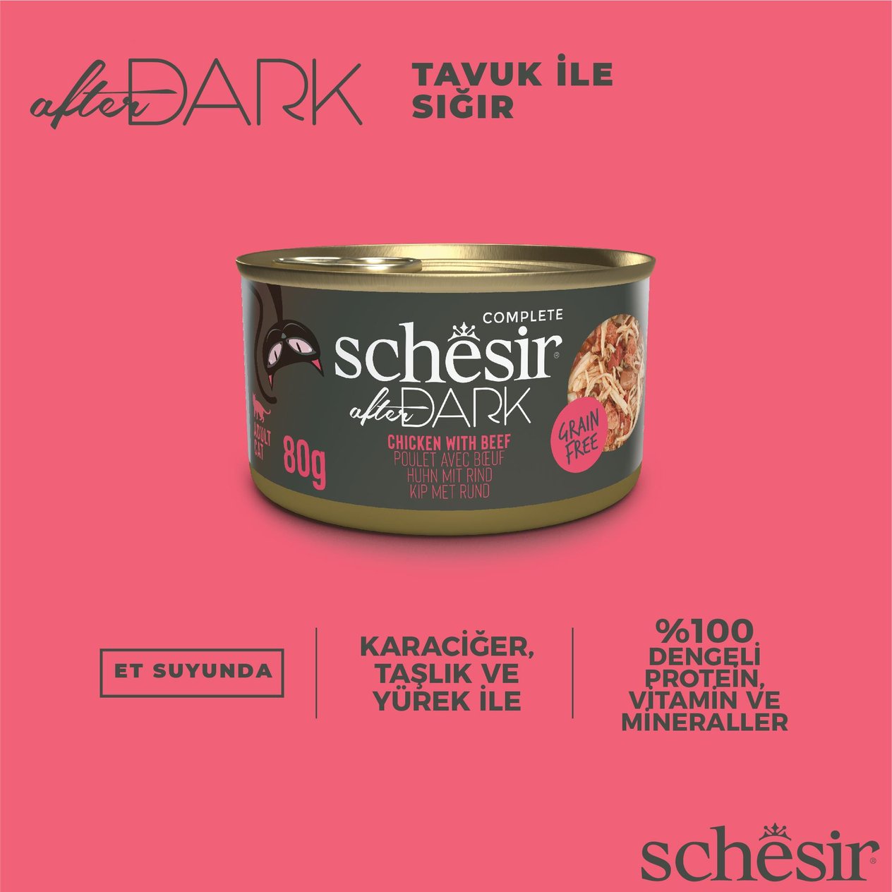Schesir After Dark Tavuk ve Biftekli Yetişkin Kedi Konservesi 80 Gr