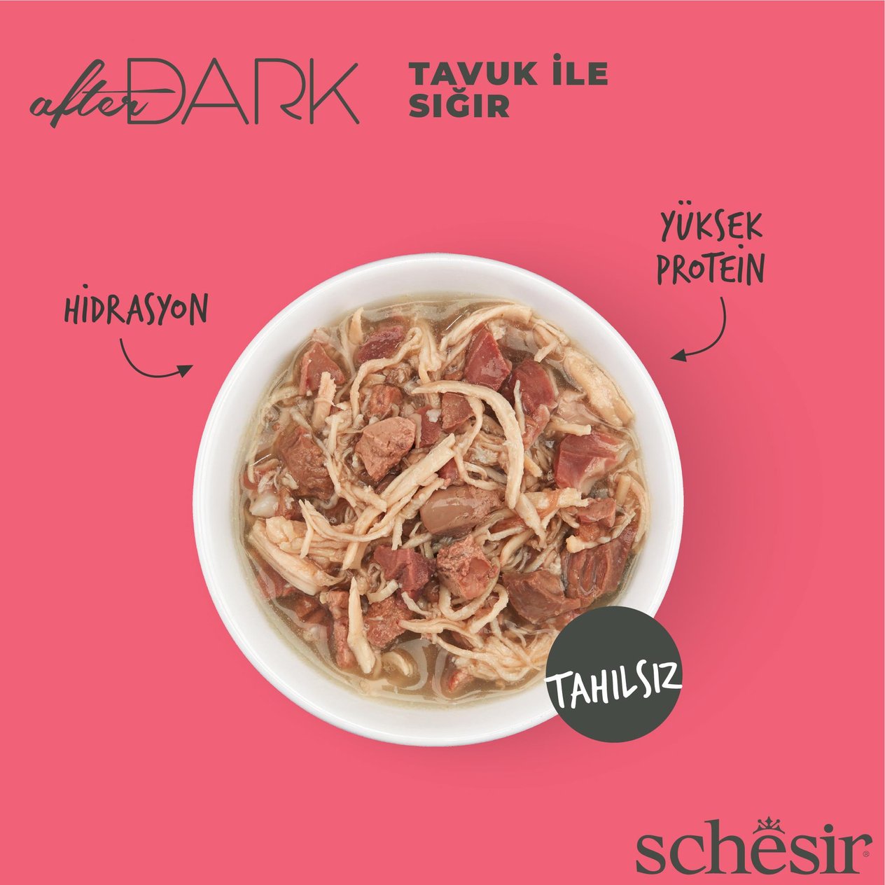 Schesir After Dark Tavuk ve Biftekli Yetişkin Kedi Konservesi 80 Gr