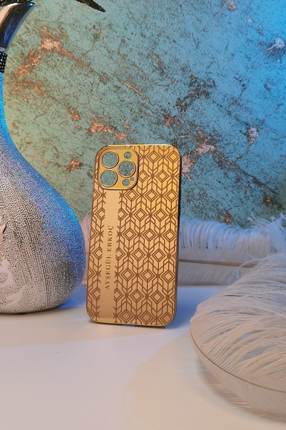 Ekose Desenli Kişiye Özel Telefon Kılıfı