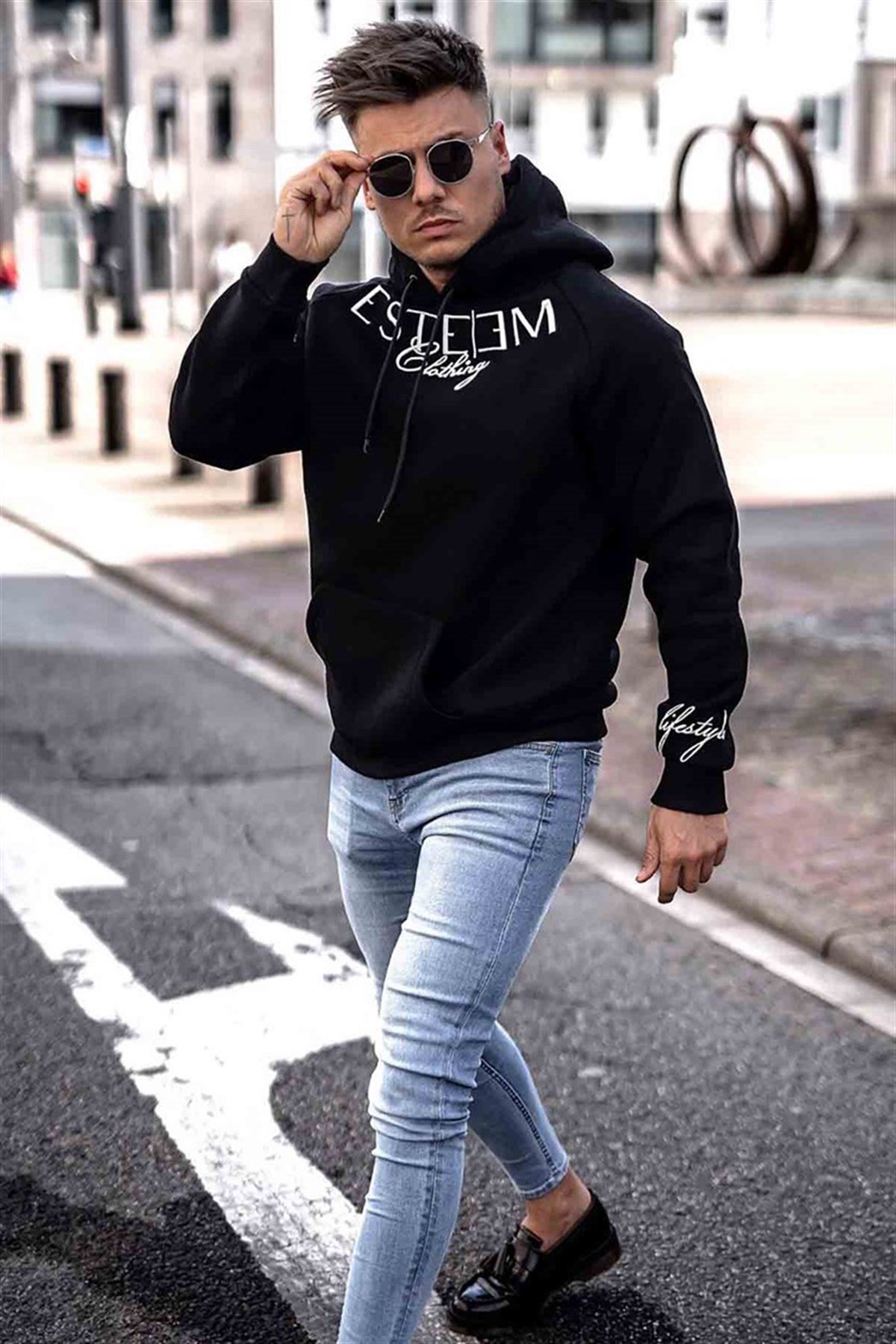 MadmextPrinted Black Kapşonlu Sweatshirt 4402