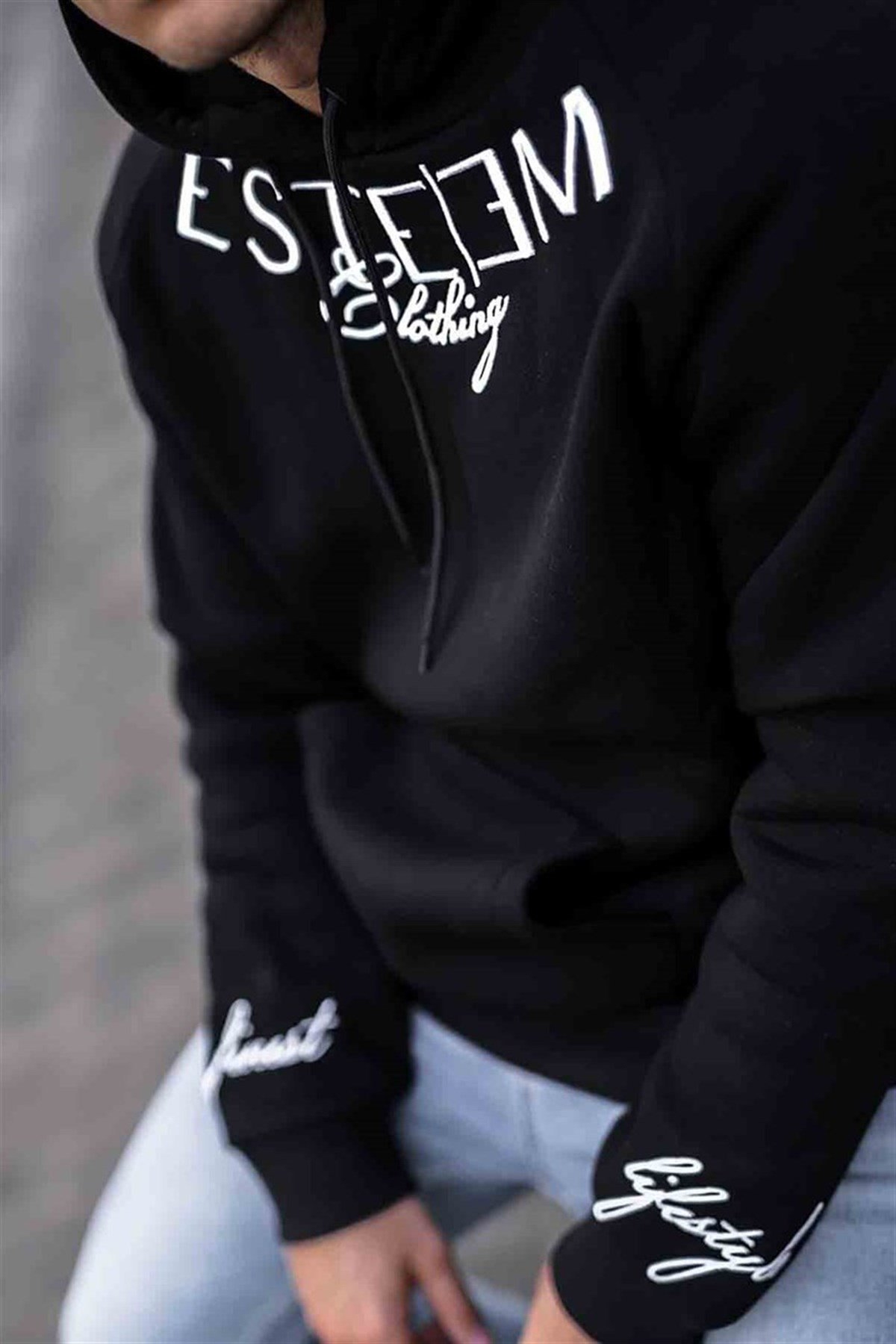 MadmextPrinted Black Kapşonlu Sweatshirt 4402