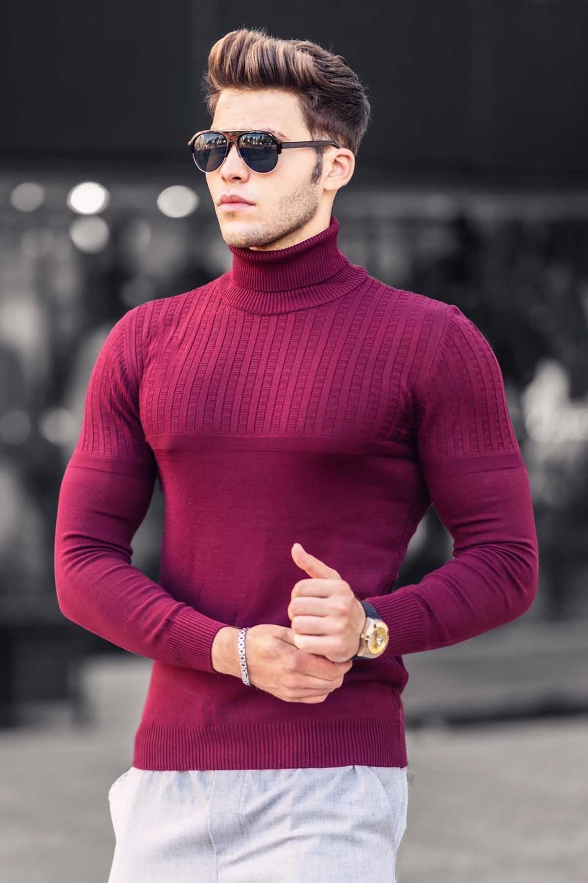 Madmext Bordo Balıkçı Yaka Kazak 4677