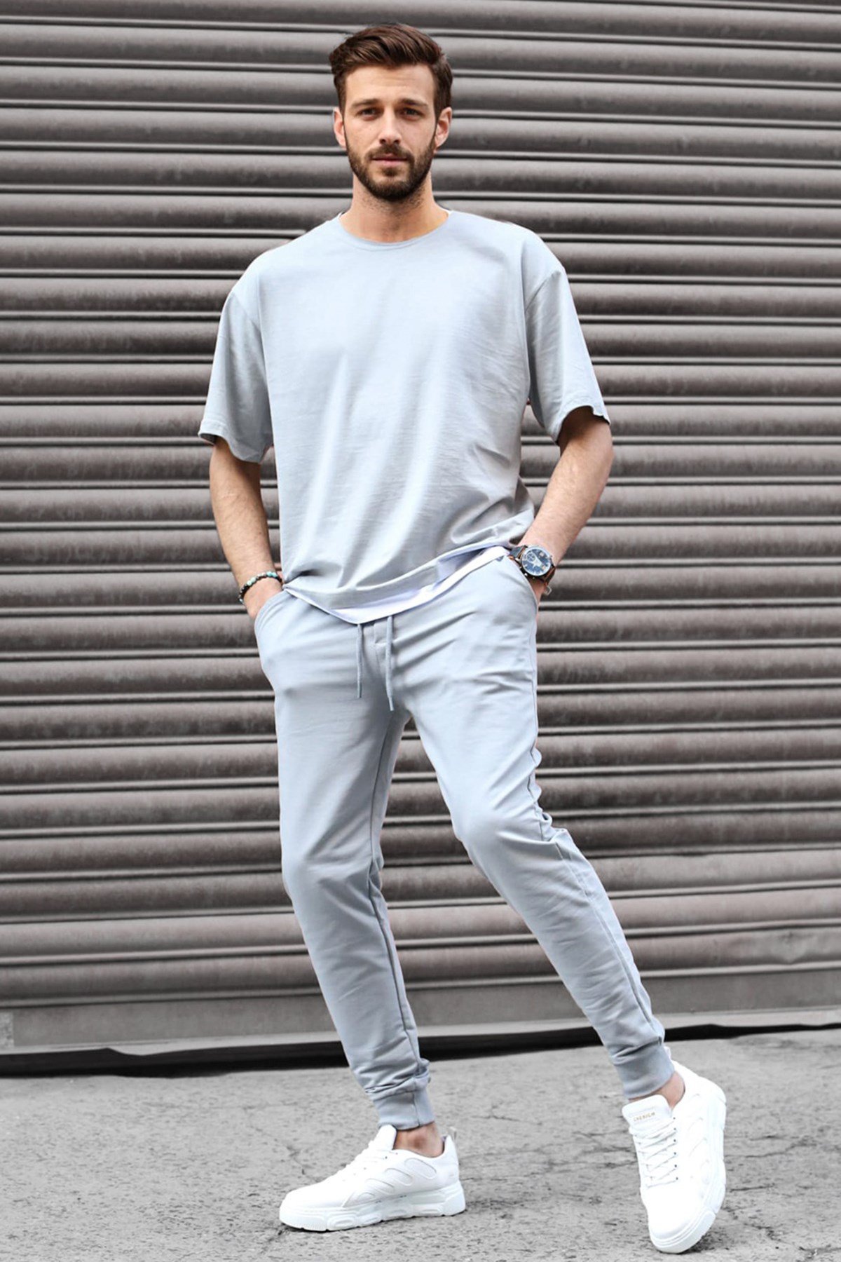Madmext Erkek Gri Oversize Alt-Üst Takım