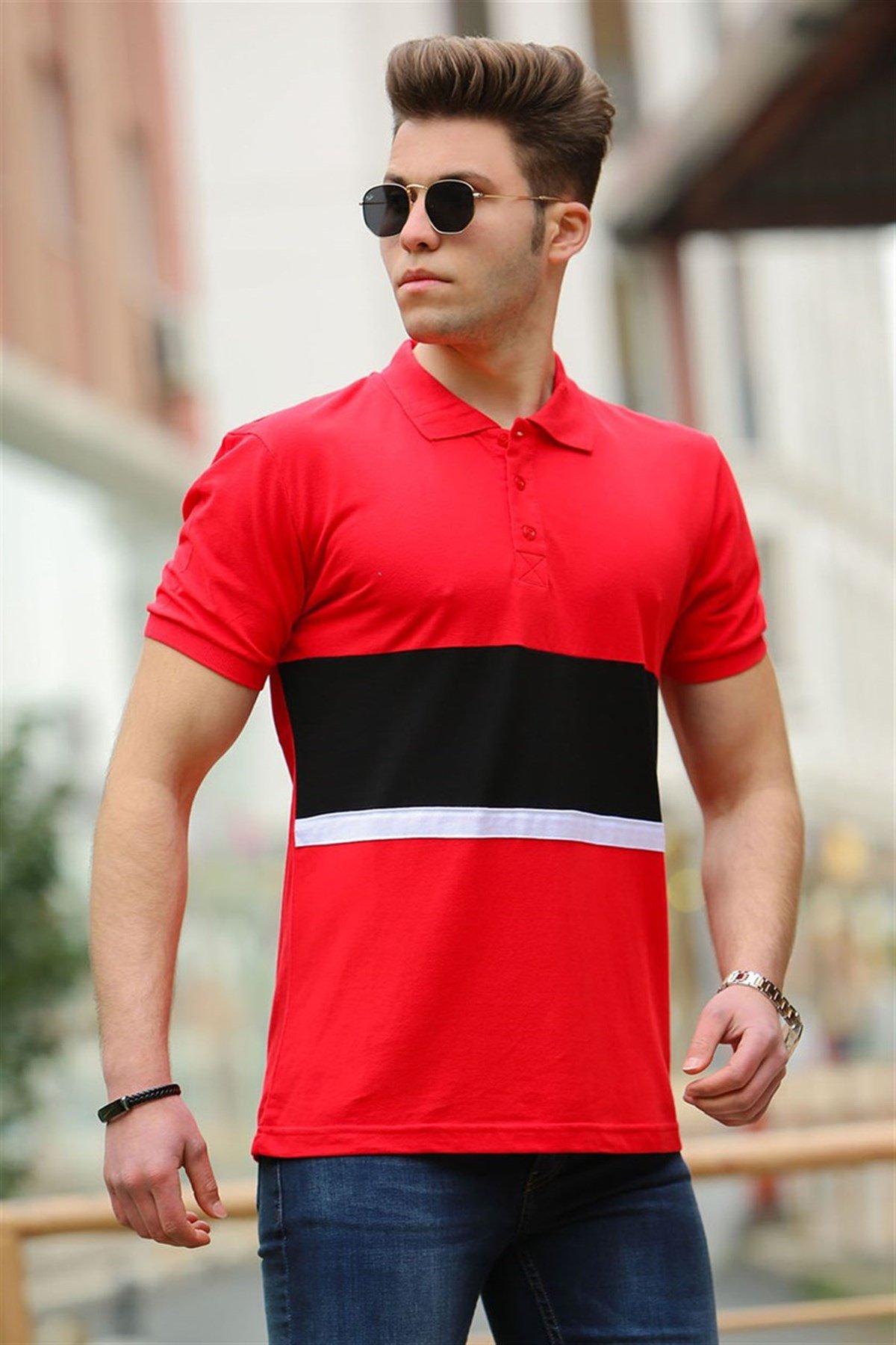 Madmext Red Two-Tone Polo Shirt for Men 3084