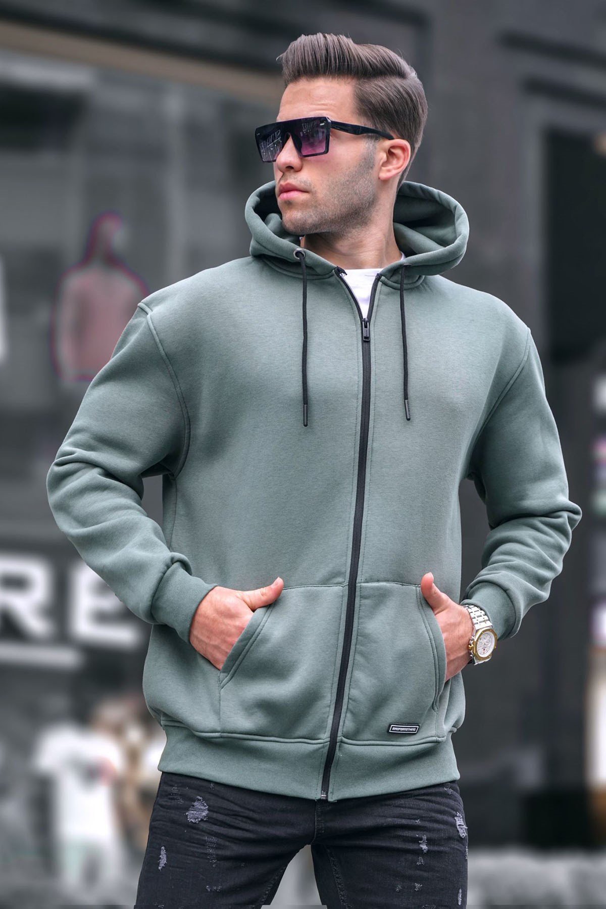 Yeşil Fermuarlı Basic Sweatshirt 6027