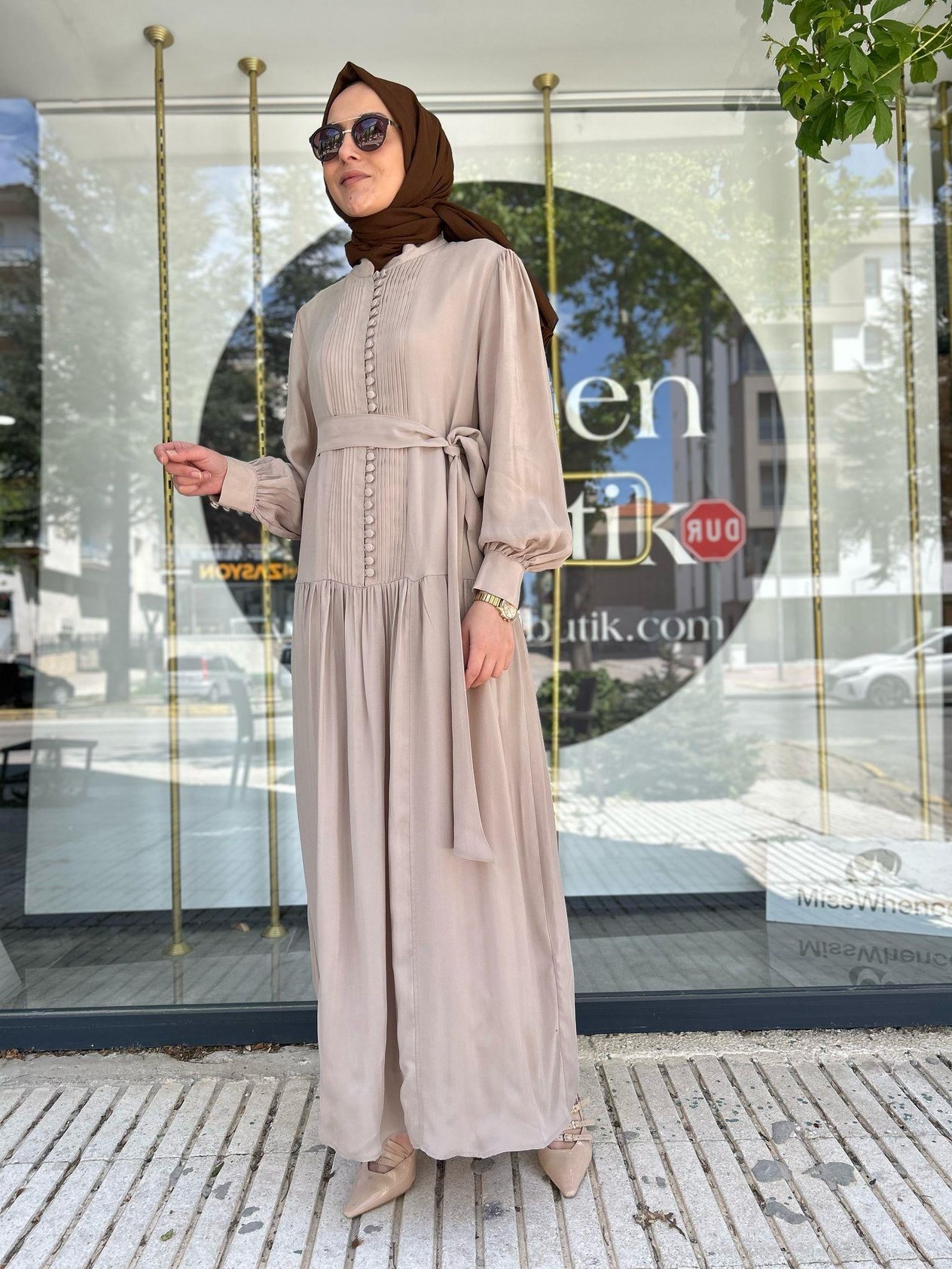 CLANDE BEJ İPEK ELBİSE 25015024