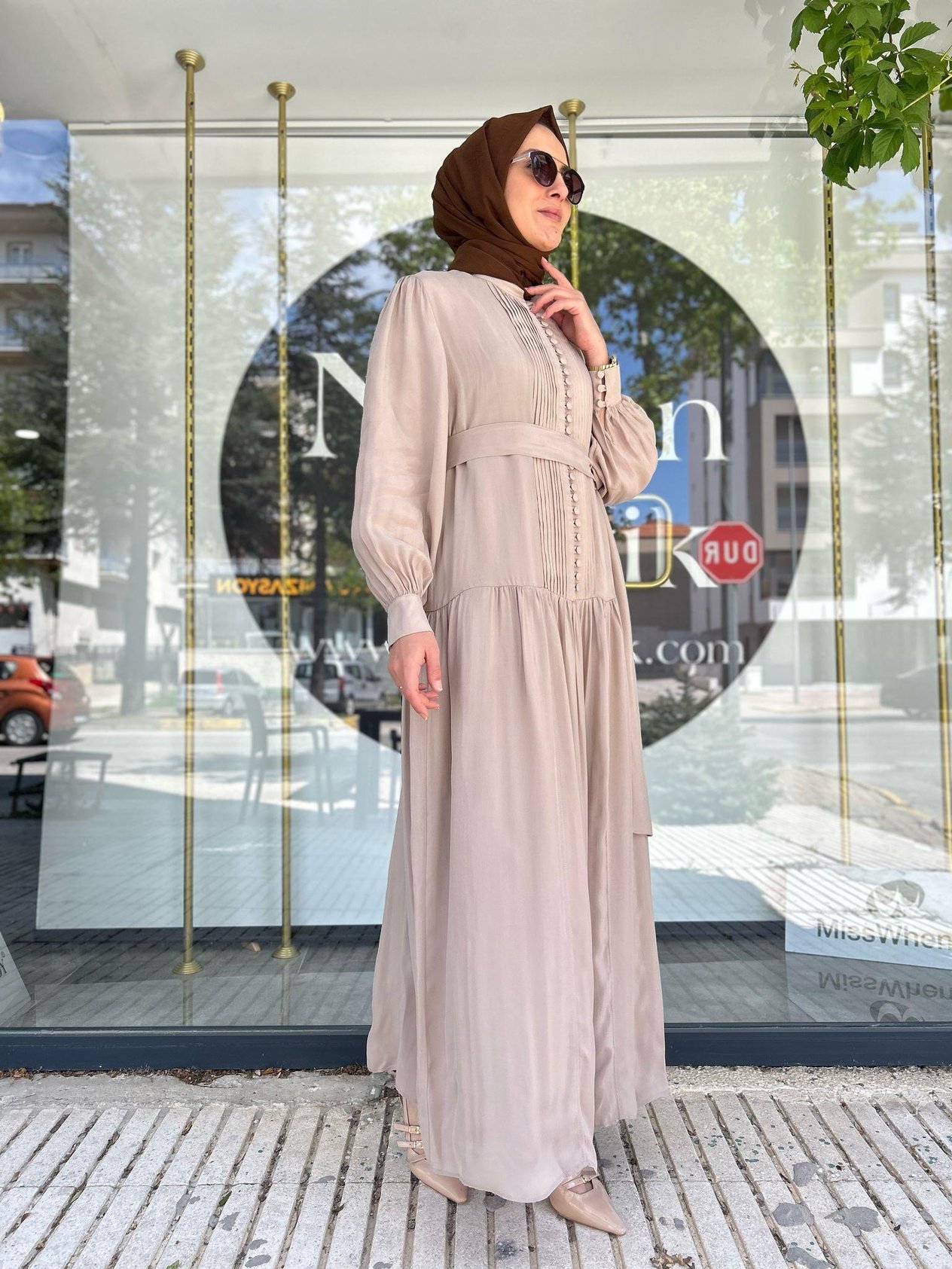 CLANDE BEJ İPEK ELBİSE 25015024
