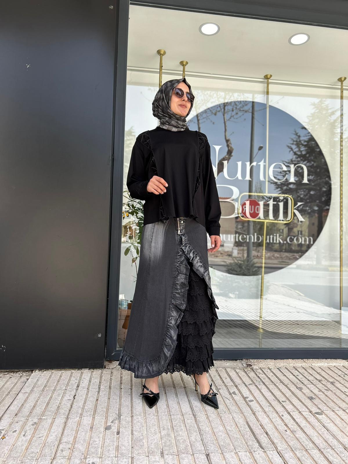 MİSSWHENCE GÜPÜRLÜ ETEK SİYAH35900