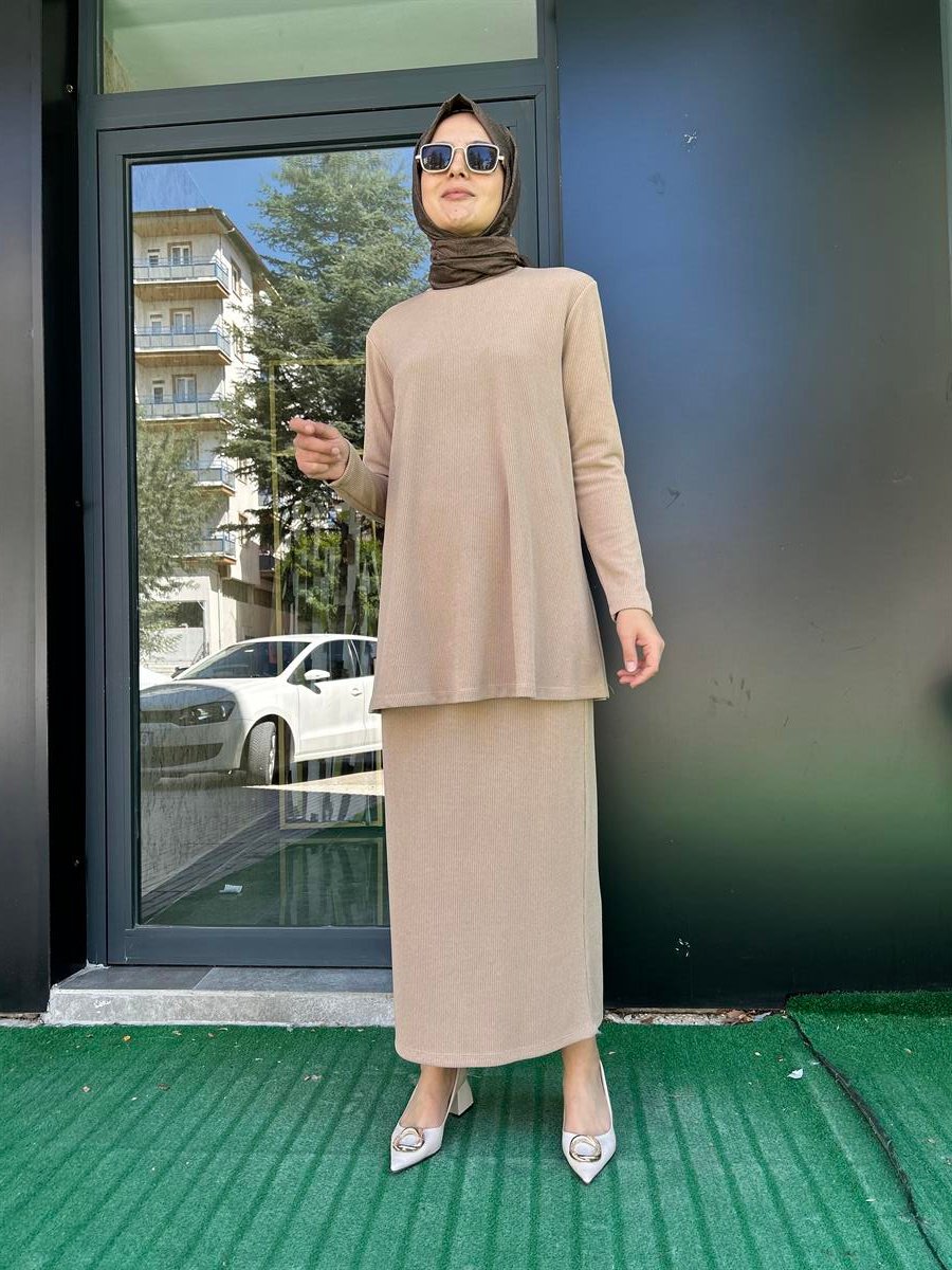 NURCAN ÇETİN TRİKO ETEK TAKIM BEJ 24413