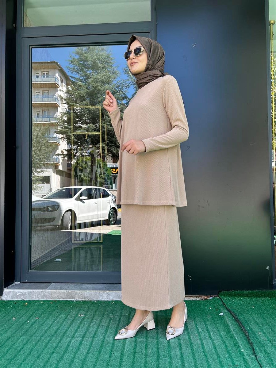 NURCAN ÇETİN TRİKO ETEK TAKIM BEJ 24413
