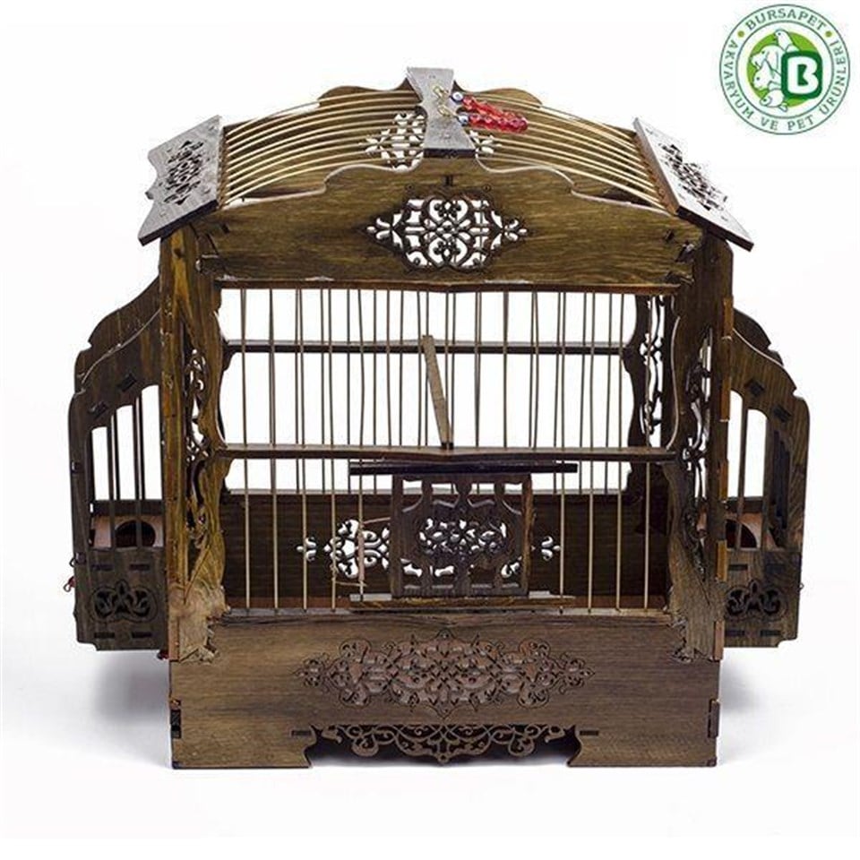 05867-BİRDLİFE BOMBELİ LÜX OYMALI AHŞAP KUŞ KAFESİ 35X30X17CM