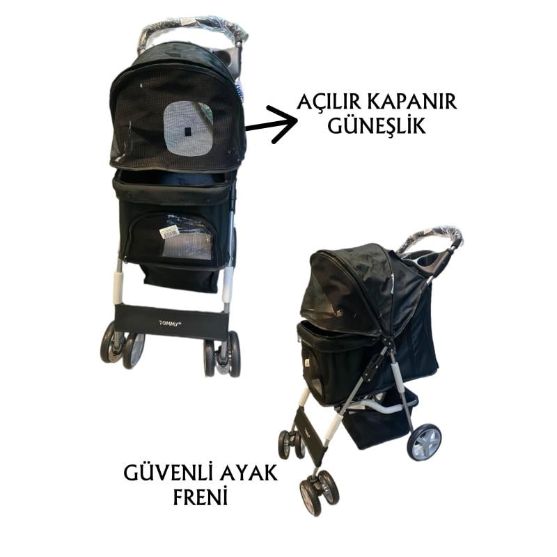 Tommy Evcil Hayvan Arabası 82x46x99cm Siyah Max 15 Kg