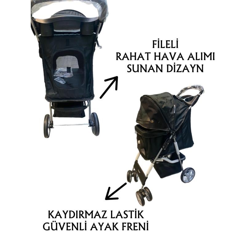 Tommy Evcil Hayvan Arabası 82x46x99cm Siyah Max 15 Kg