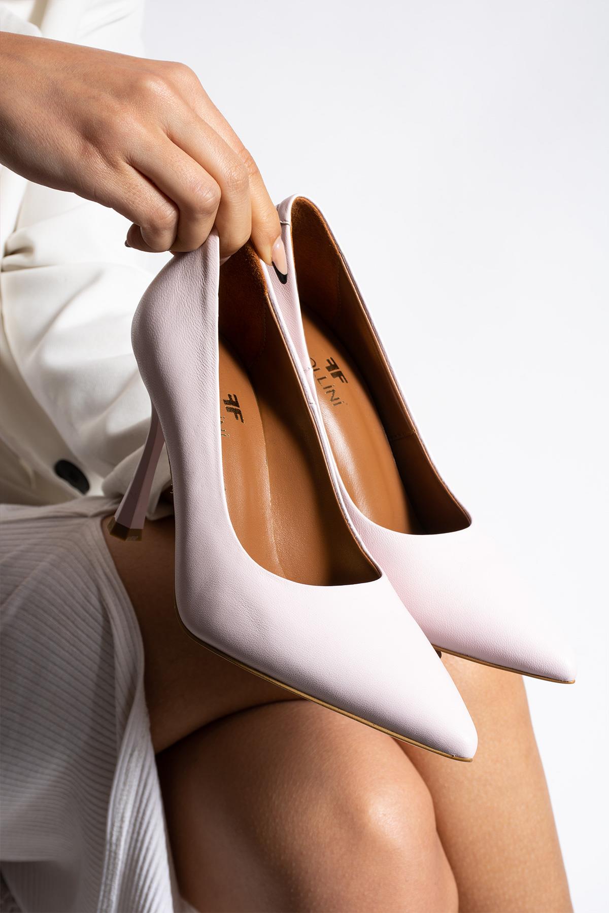 Kadın Deri Stiletto Pudra