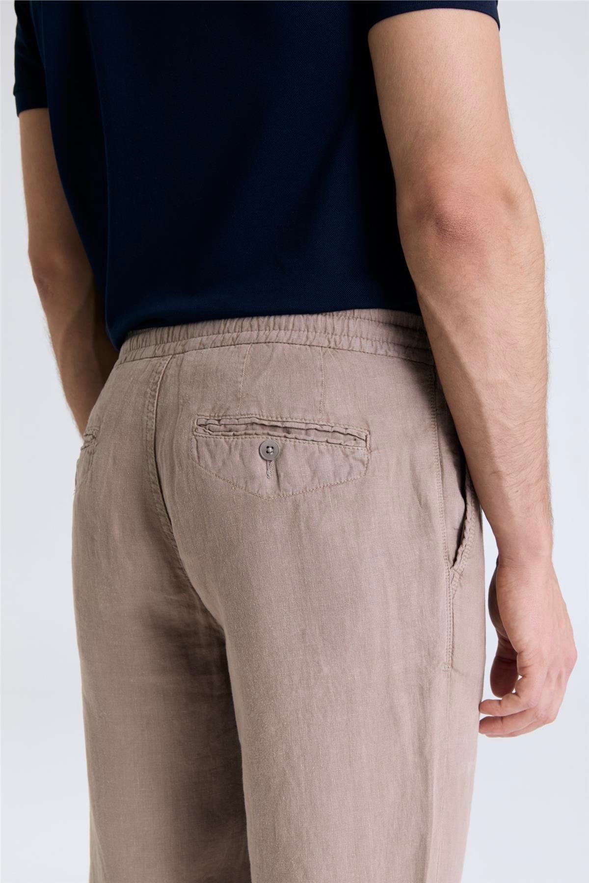 Ruba Pantolon Jogger Fit Lastikli Bej Keten Pantolon
