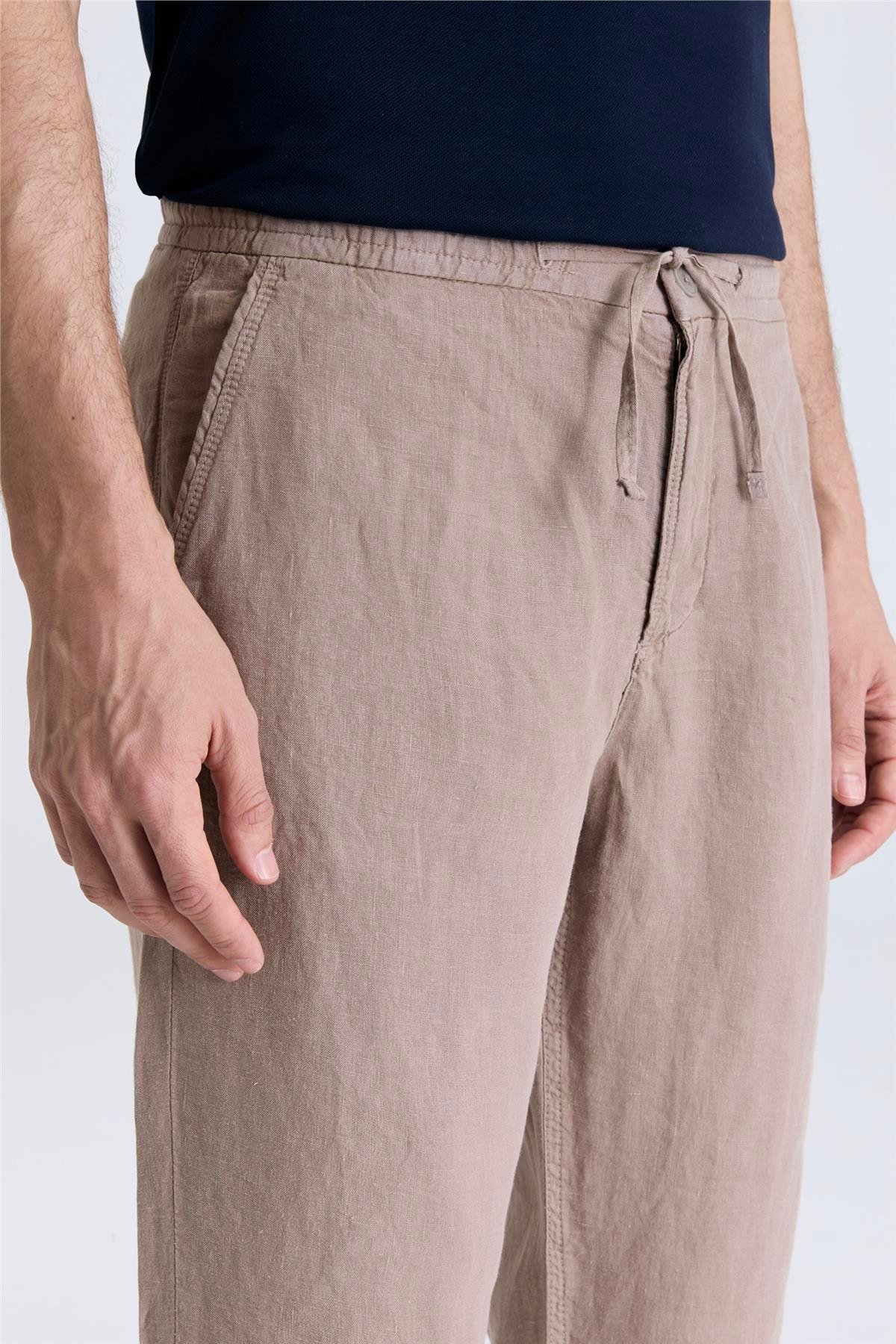 Ruba Pantolon Jogger Fit Lastikli Bej Keten Pantolon