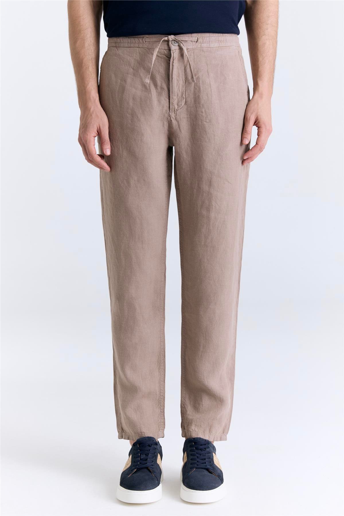 Ruba Pantolon Jogger Fit Lastikli Bej Keten Pantolon