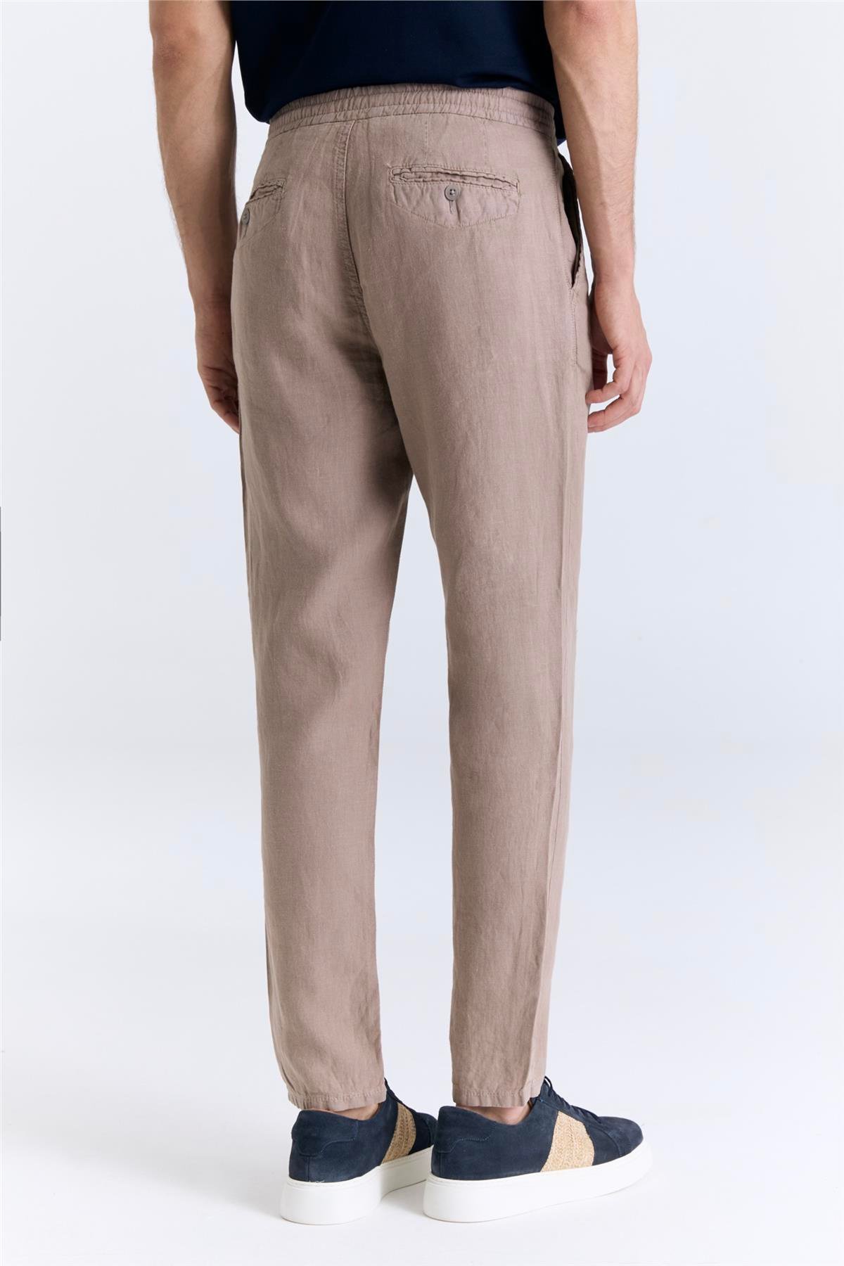 Ruba Pantolon Jogger Fit Lastikli Bej Keten Pantolon