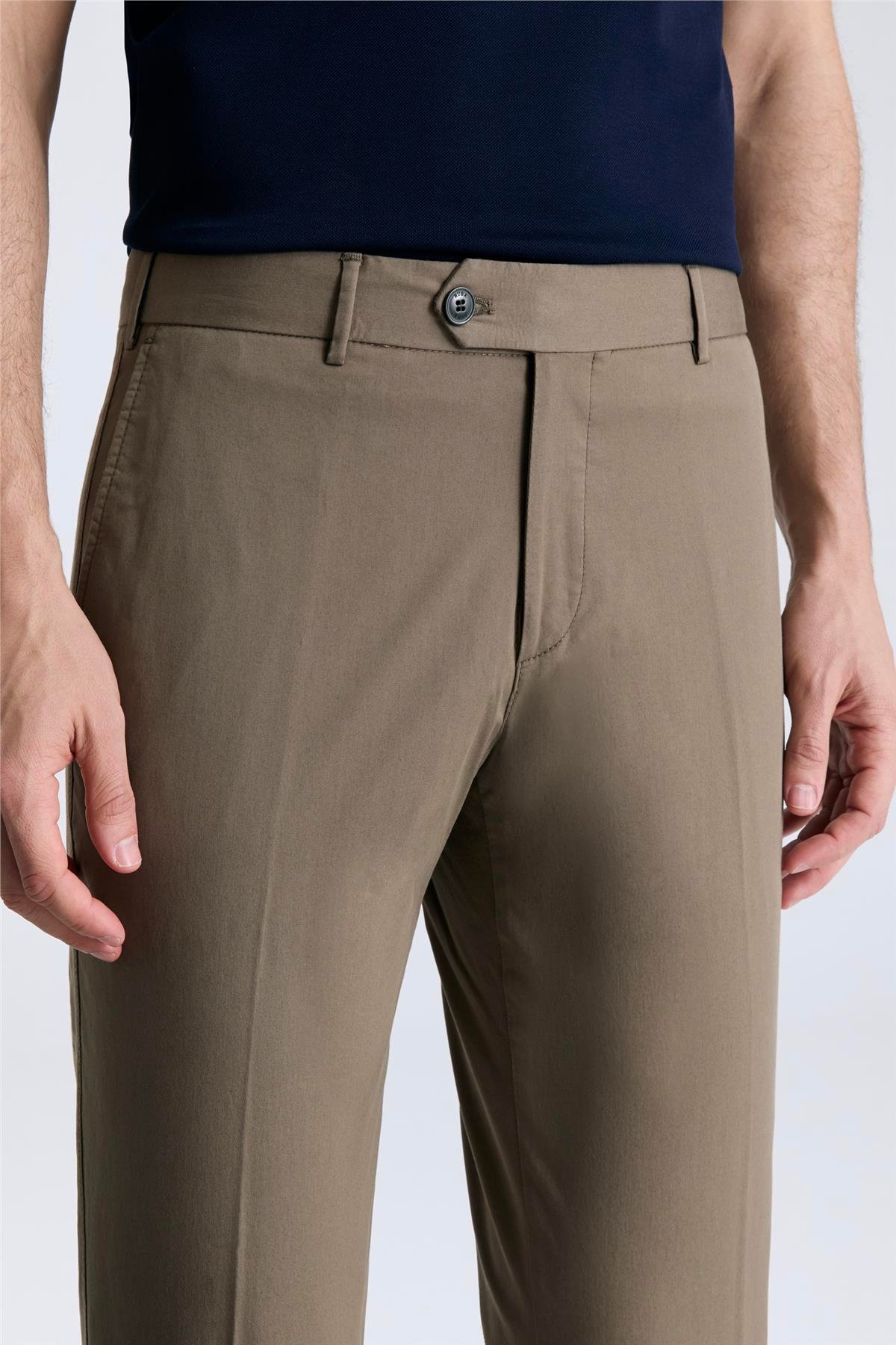 Ruba Pantolon Regular Fit Kahverengi Gabardine Chino Pantolon