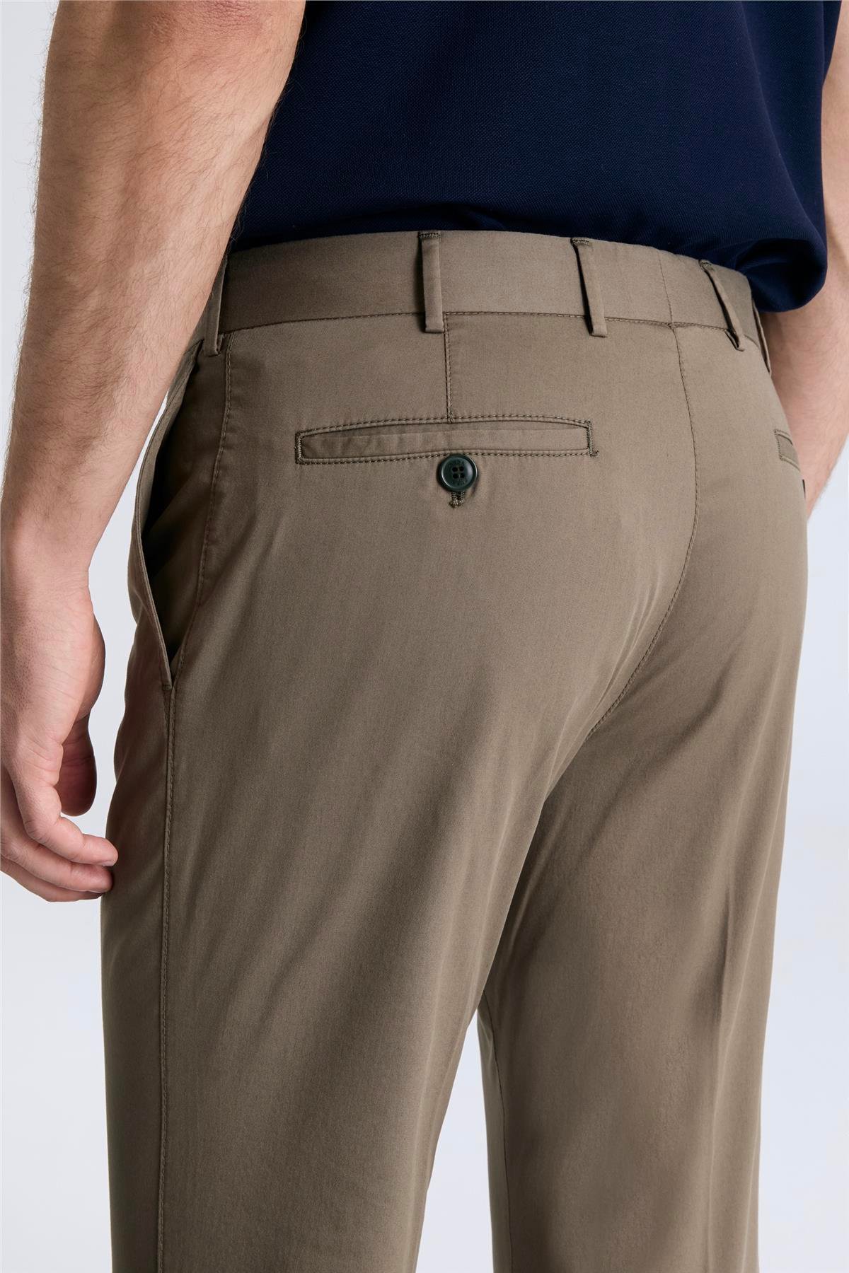 Ruba Pantolon Regular Fit Kahverengi Gabardine Chino Pantolon