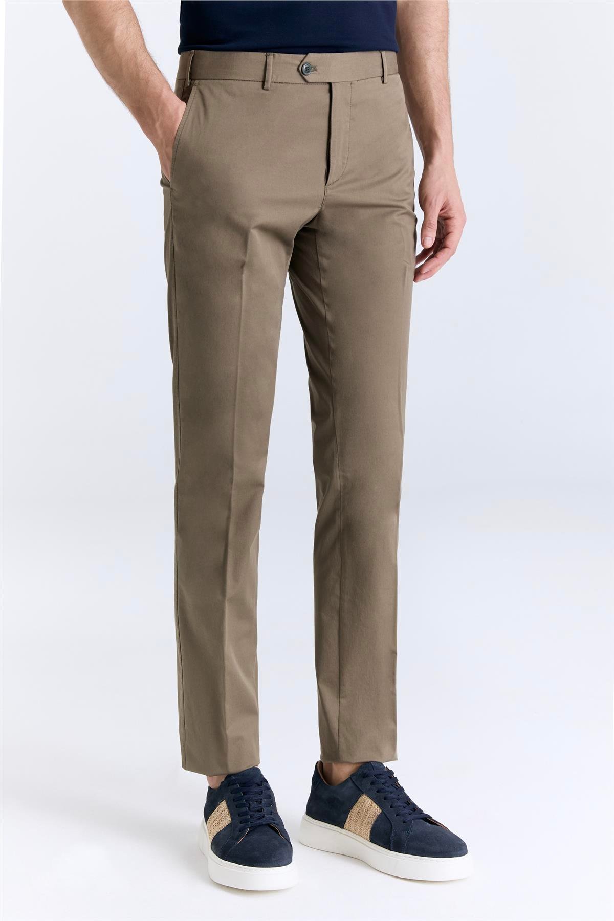 Ruba Pantolon Regular Fit Kahverengi Gabardine Chino Pantolon