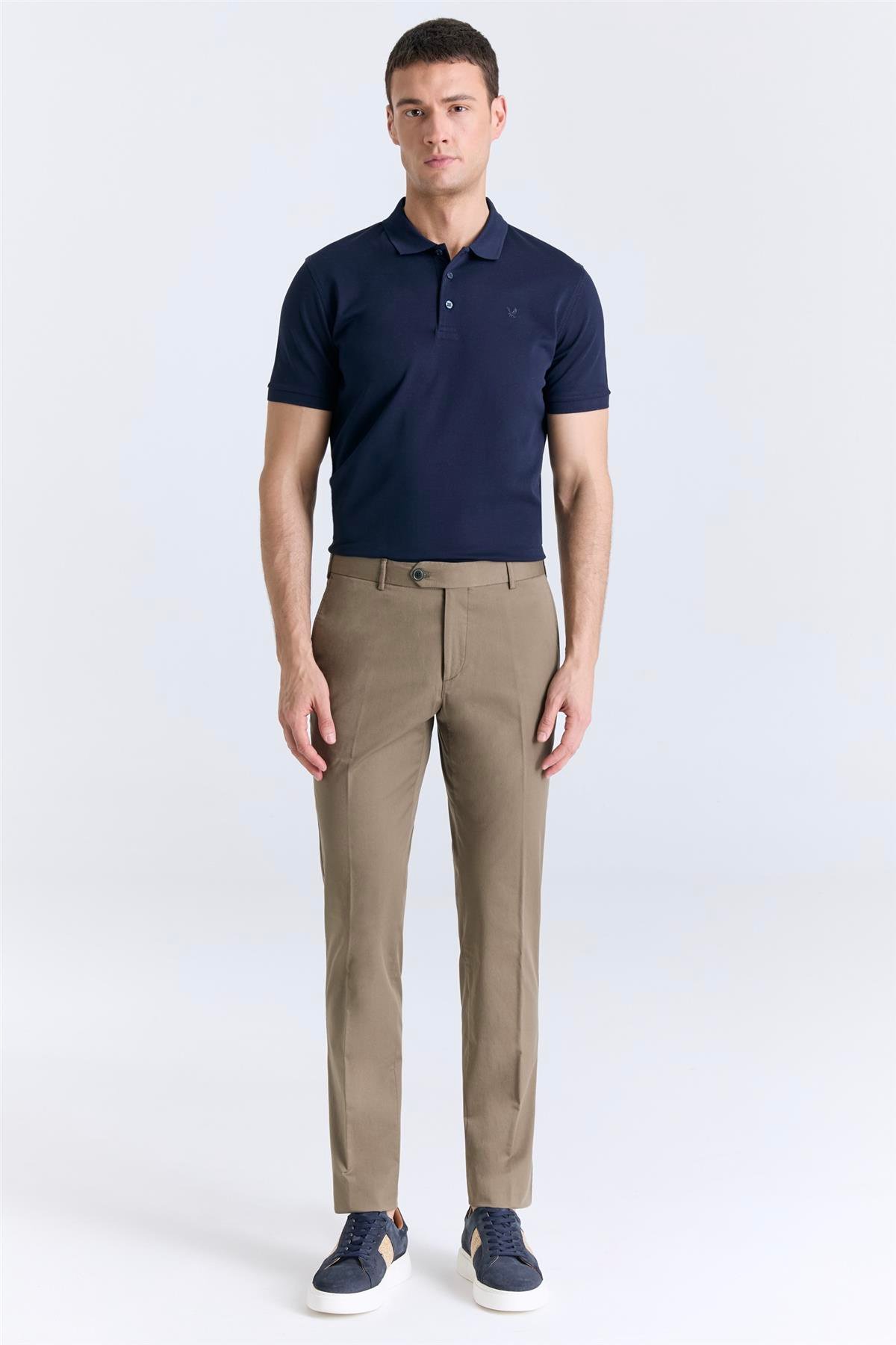 Ruba Pantolon Regular Fit Kahverengi Gabardine Chino Pantolon