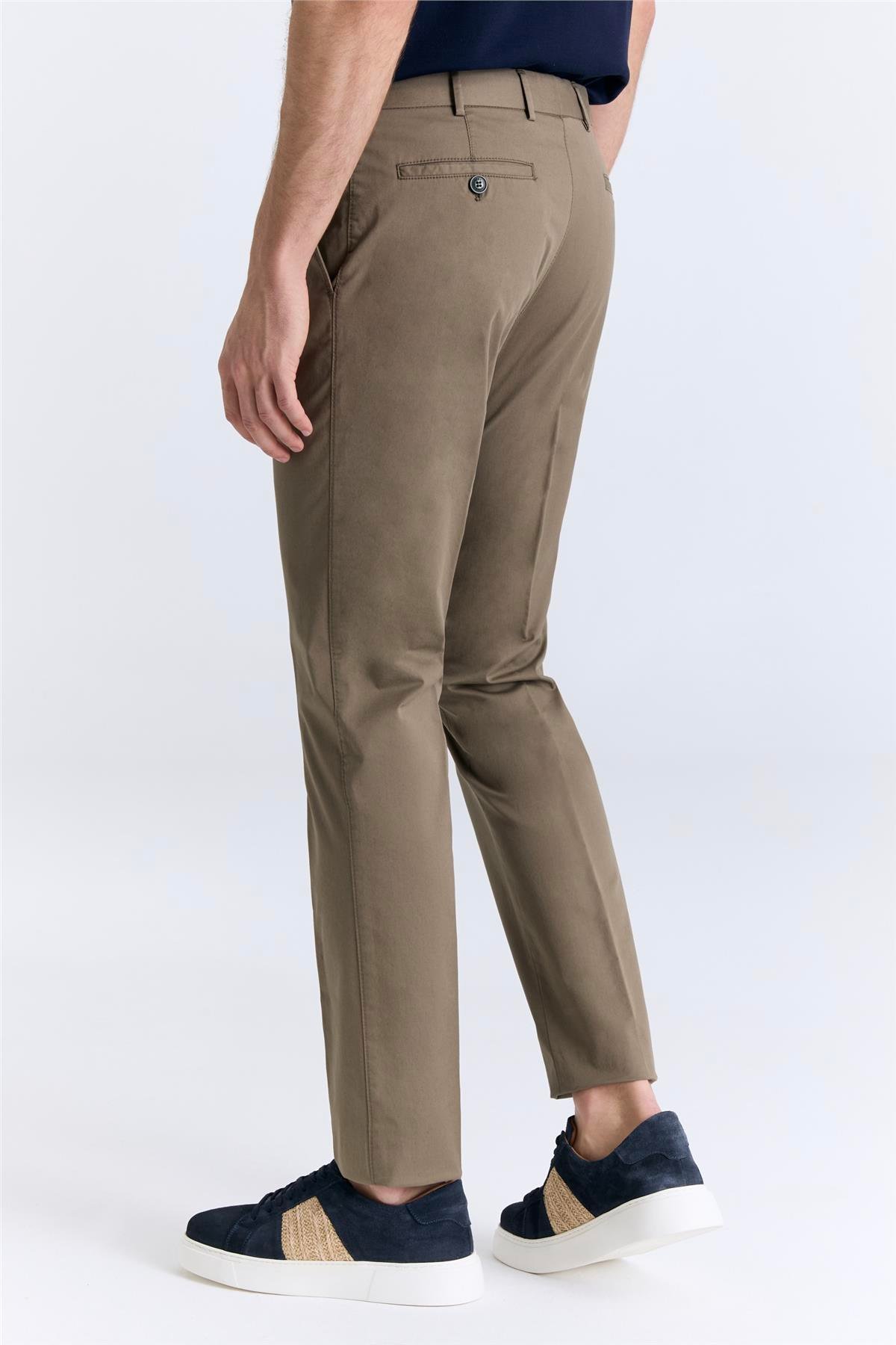 Ruba Pantolon Regular Fit Kahverengi Gabardine Chino Pantolon