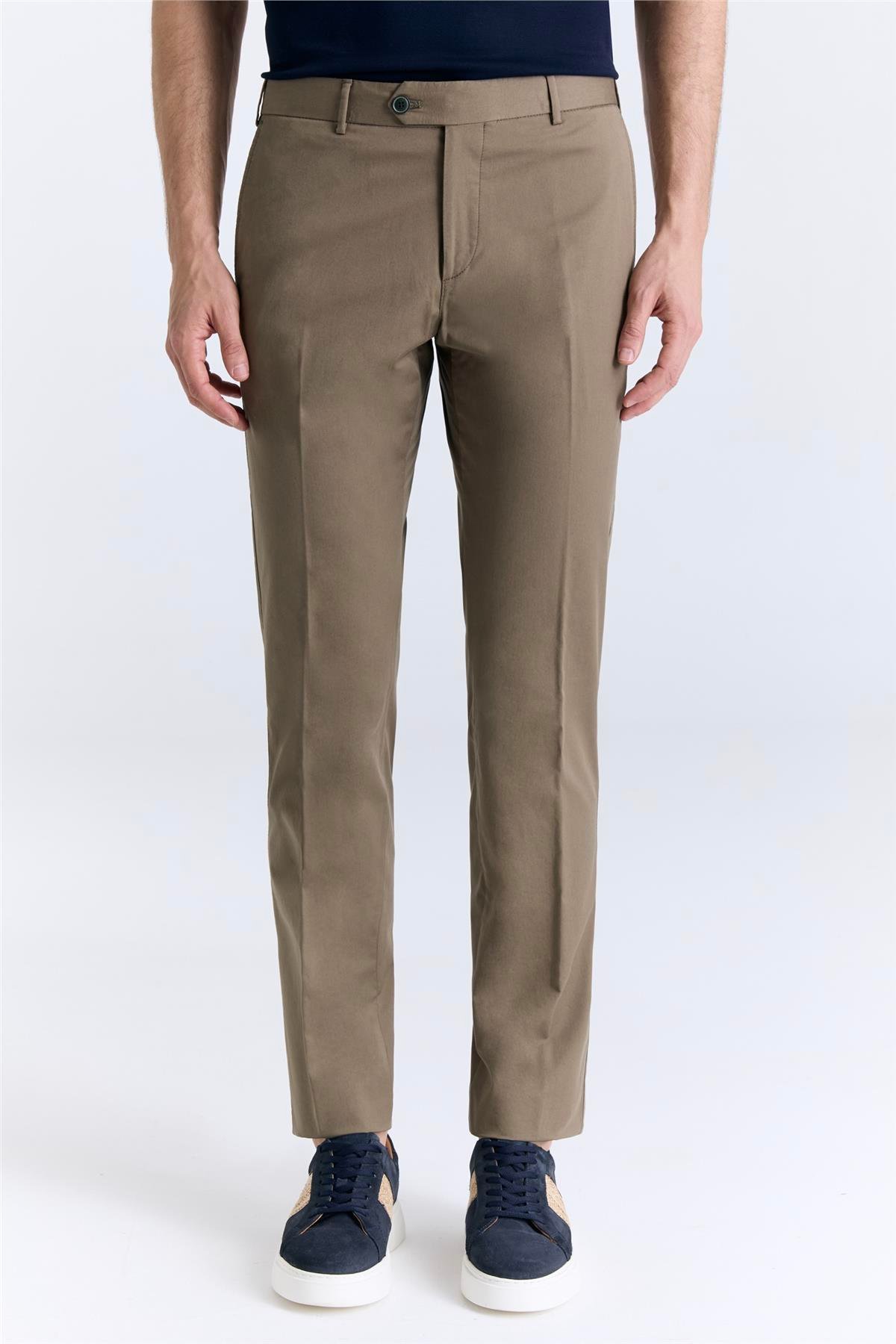 Ruba Pantolon Regular Fit Kahverengi Gabardine Chino Pantolon