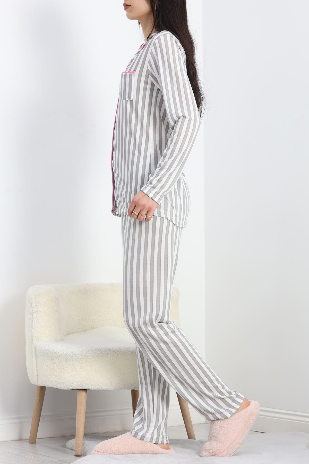 Düğmeli Pijama Takımı Griçizgili - 19717.264.