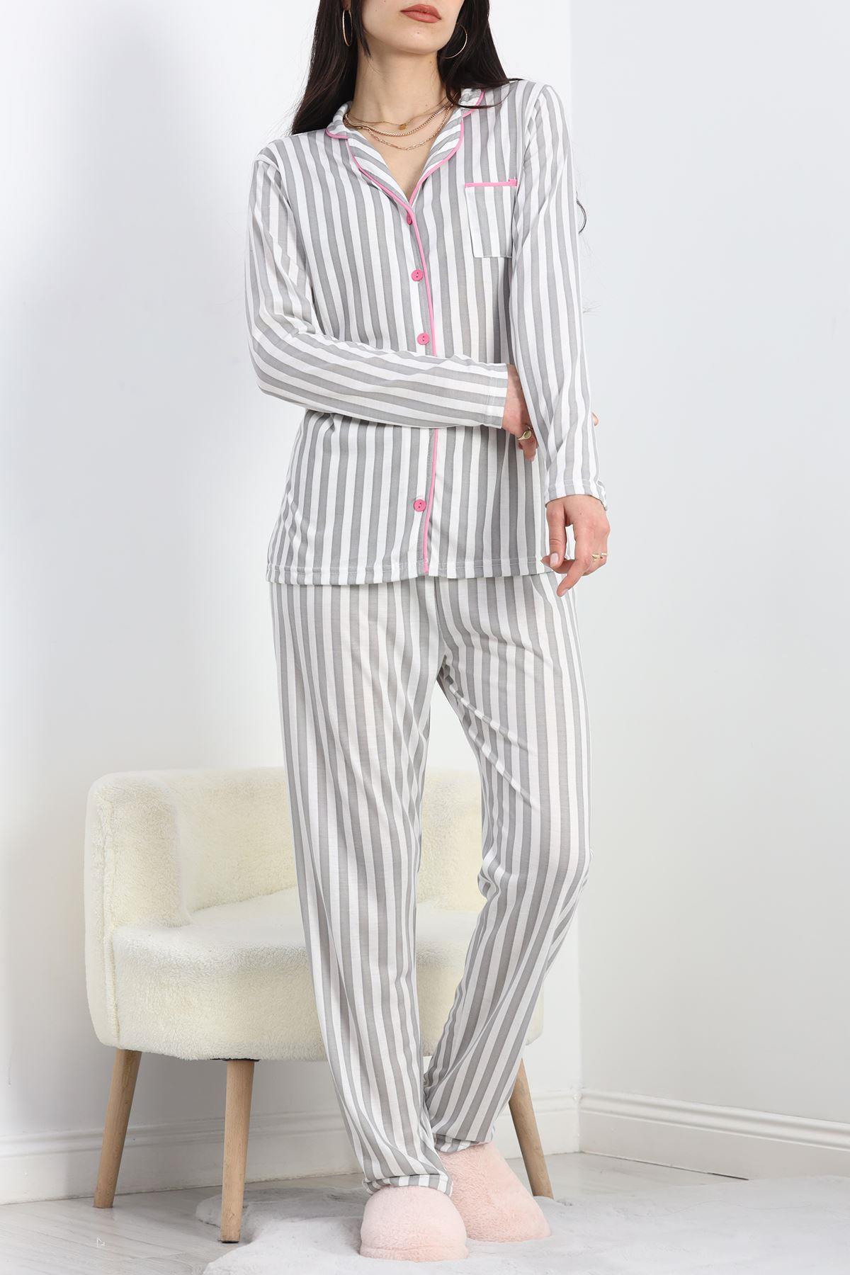 Düğmeli Pijama Takımı Griçizgili - 19717.264.