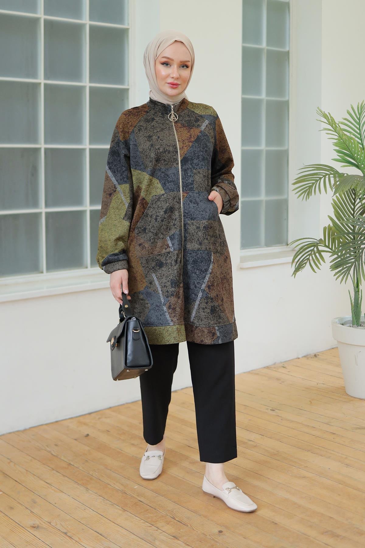 Armine Trend Geometrik Desenli Bol Kesim Tunik 24KT413