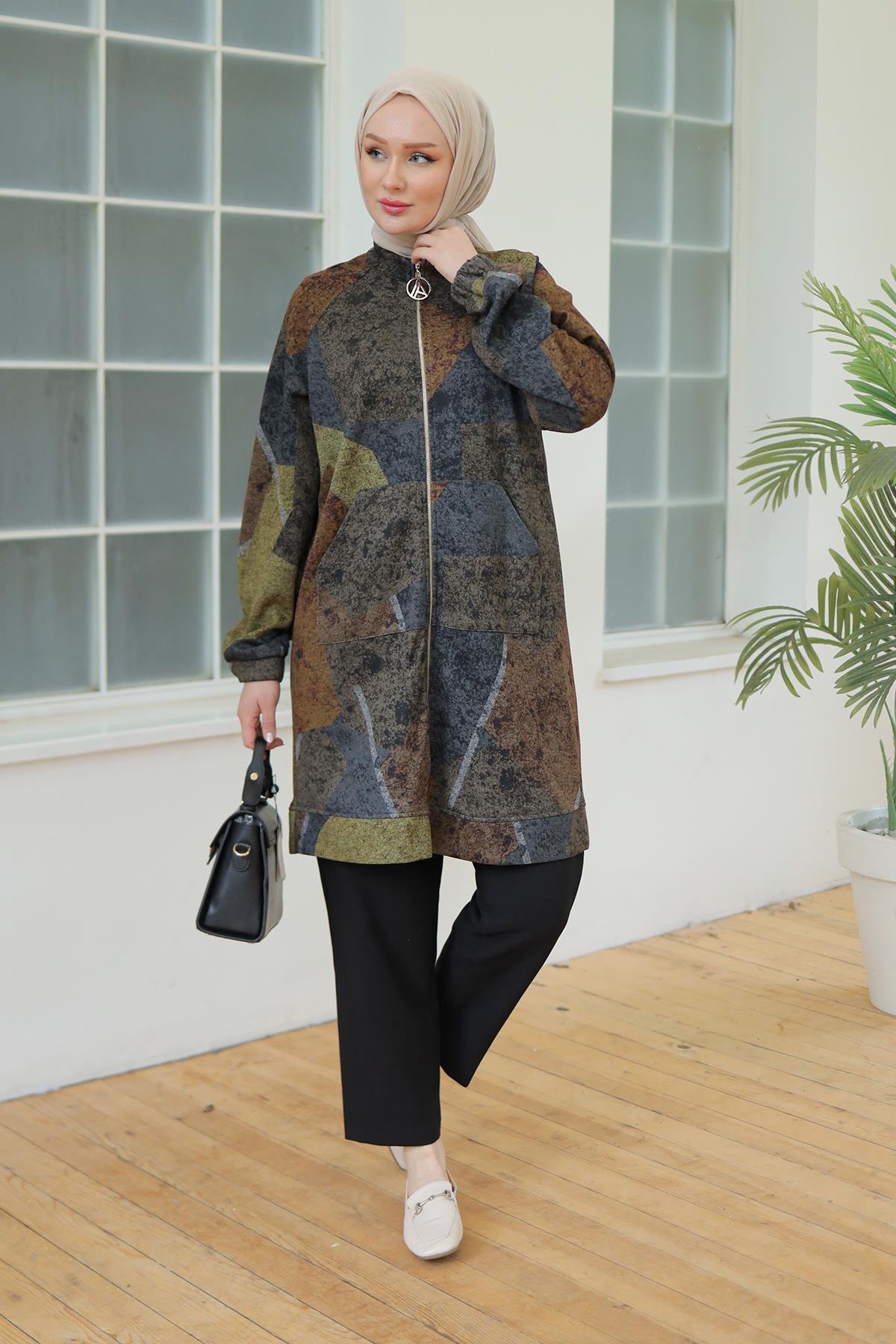 Armine Trend Geometrik Desenli Bol Kesim Tunik 24KT413
