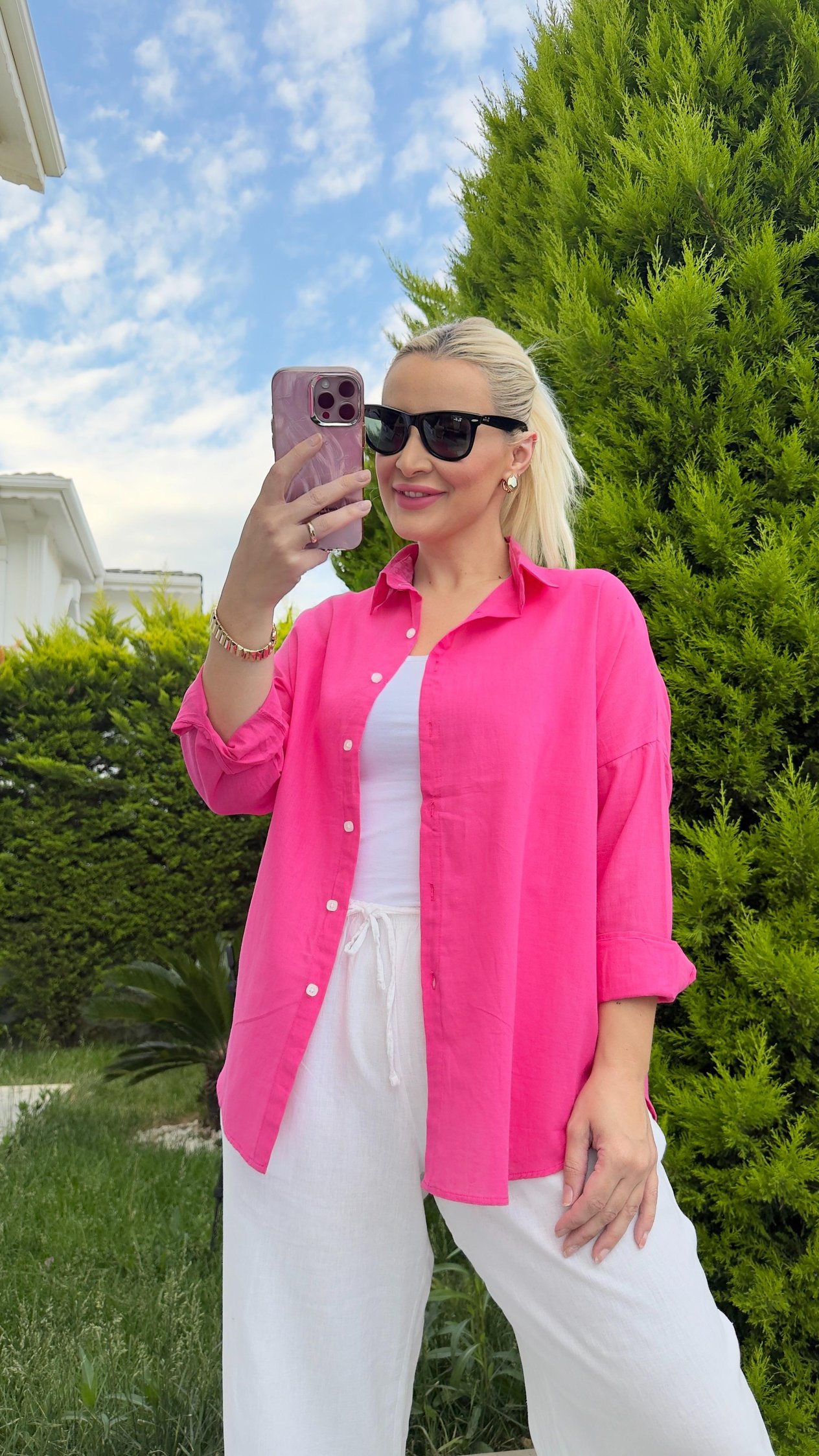 Keten gömlek pembe 80