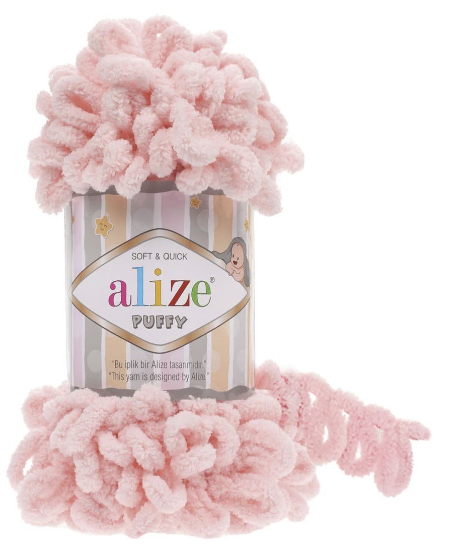 Alize Puffy 340 Pudra Pembe Parmakla Örülen El Örgü İpi