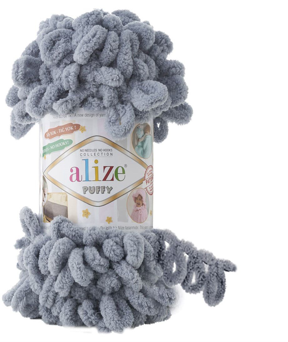 Alize Puffy 428 Orta Gri Parmakla Örülen El Örgü İpi